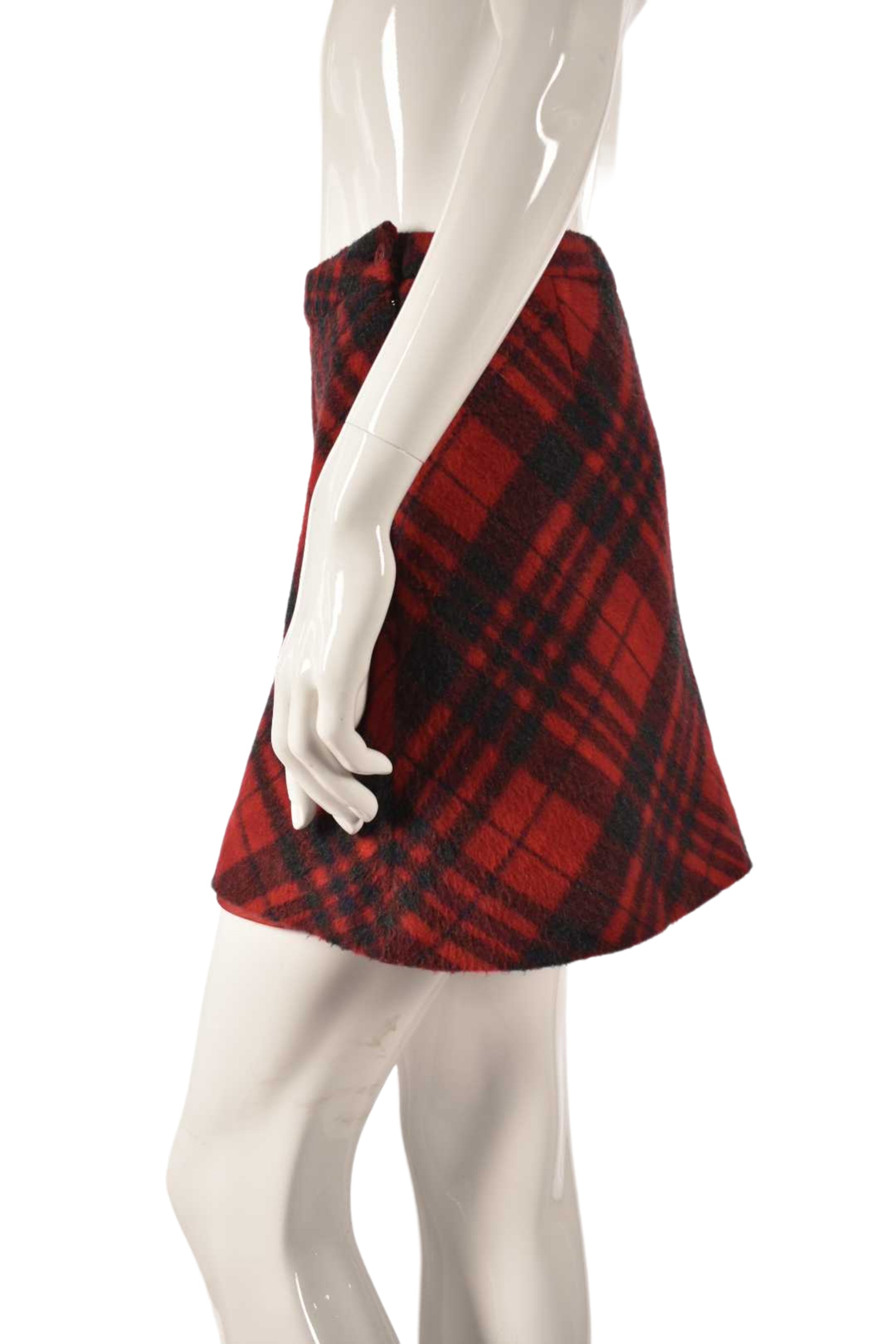 2000s ESPRIT Red Black Tartan Brushed Wool Flannel Skirt 4US