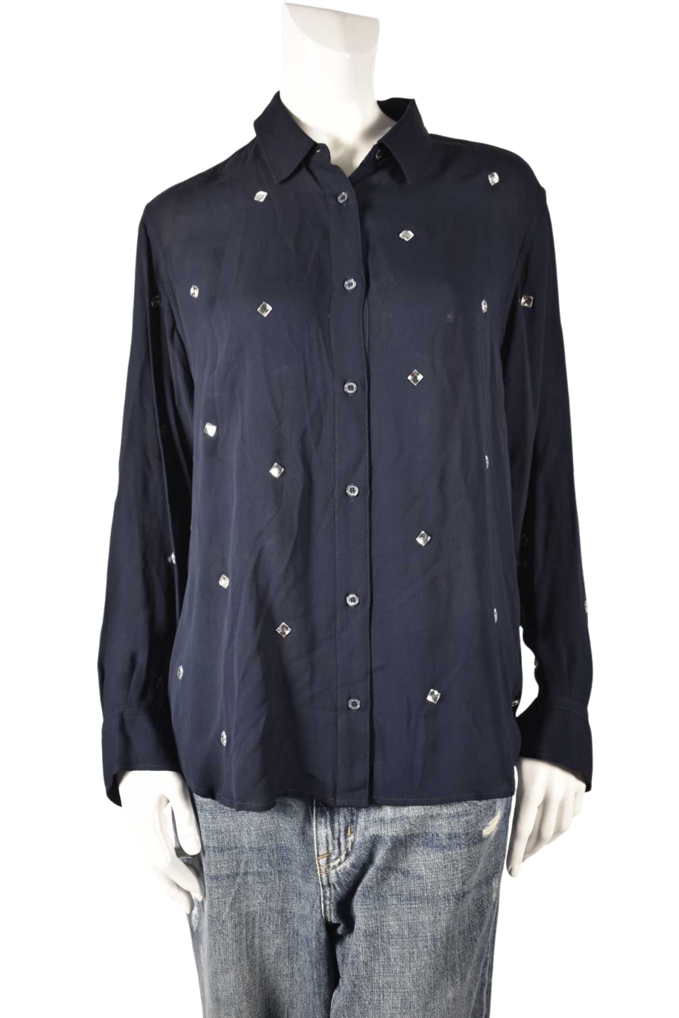 NWT LOVE MOSCHINO Navy Rhinestone Sparkle Blouse 4US