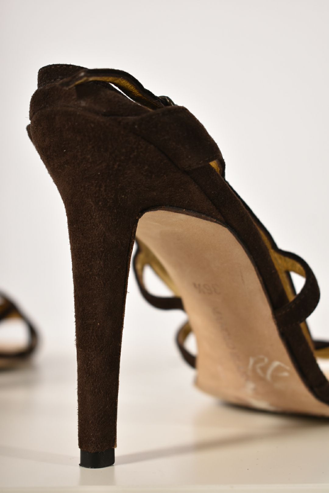 MANOLO BLAHNIK Brown Suede Lace Peep Pump Heel 36.5EU 6.5US Italy