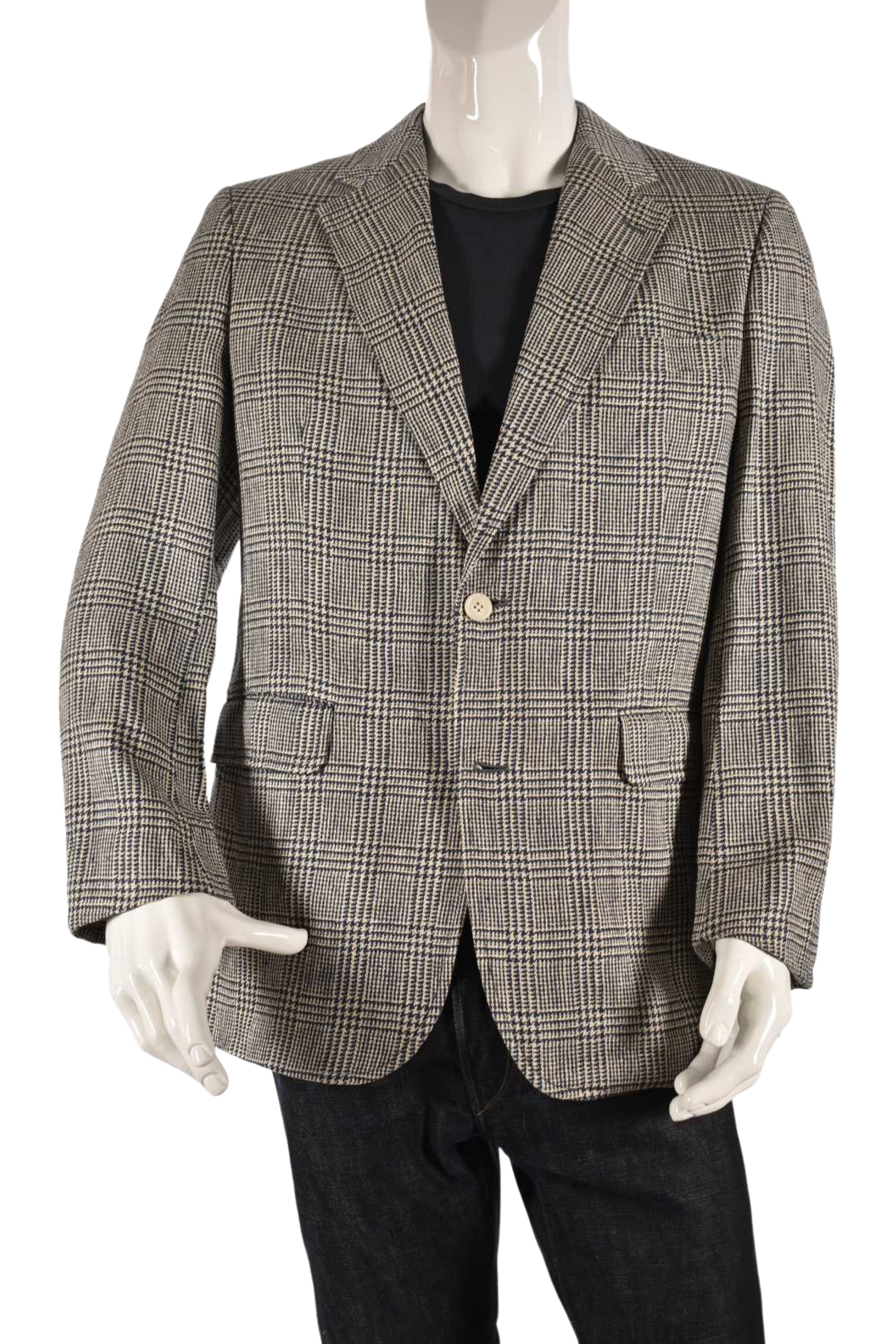 1980s BROOKS BROTHERS Ivory Blue Houndstooth Check 100% Silk Soft Blazer 42R USA