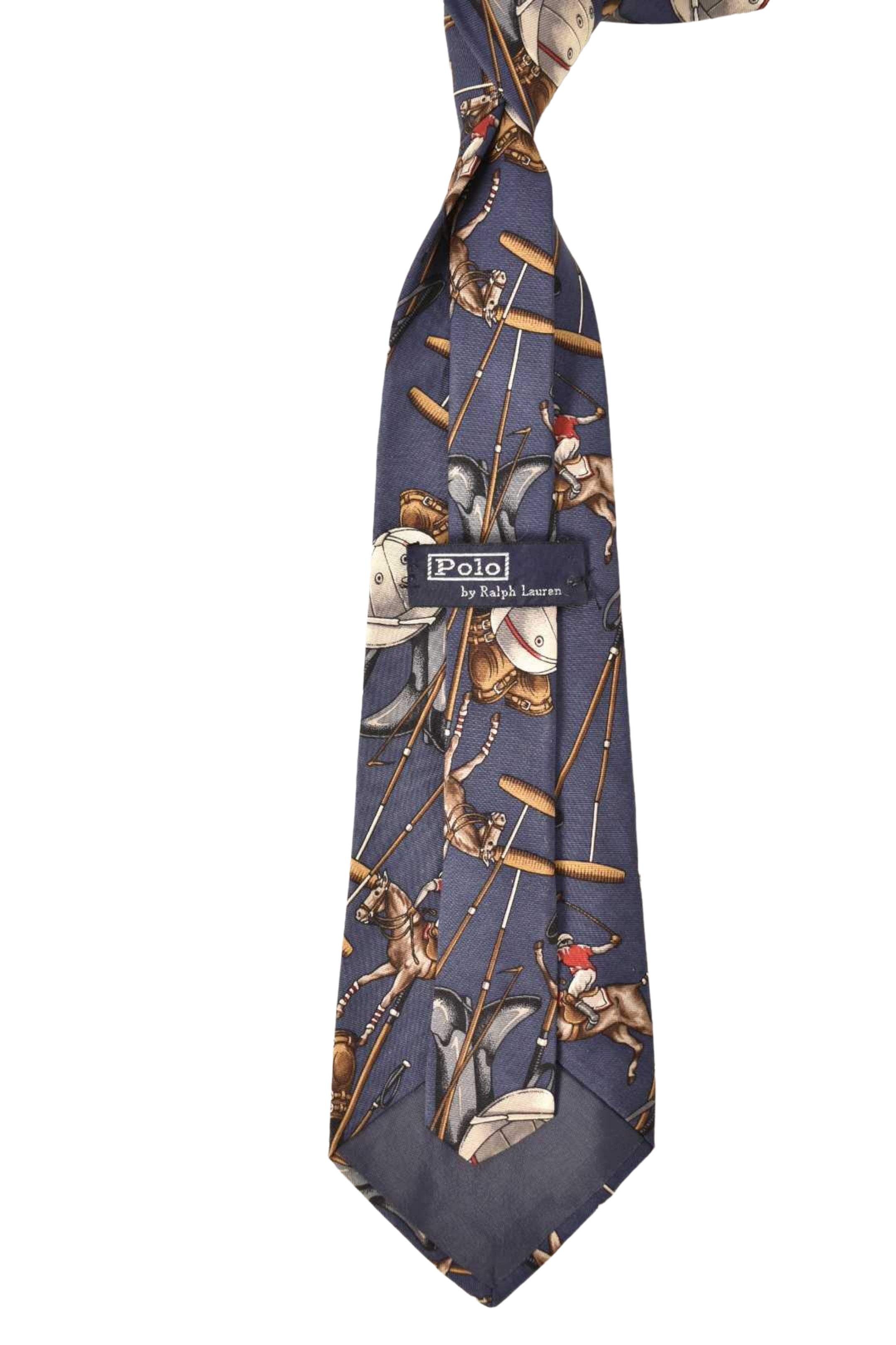 Stunning POLO RALPH LAUREN Navy Action Polo Players Scene Silk Tie USA