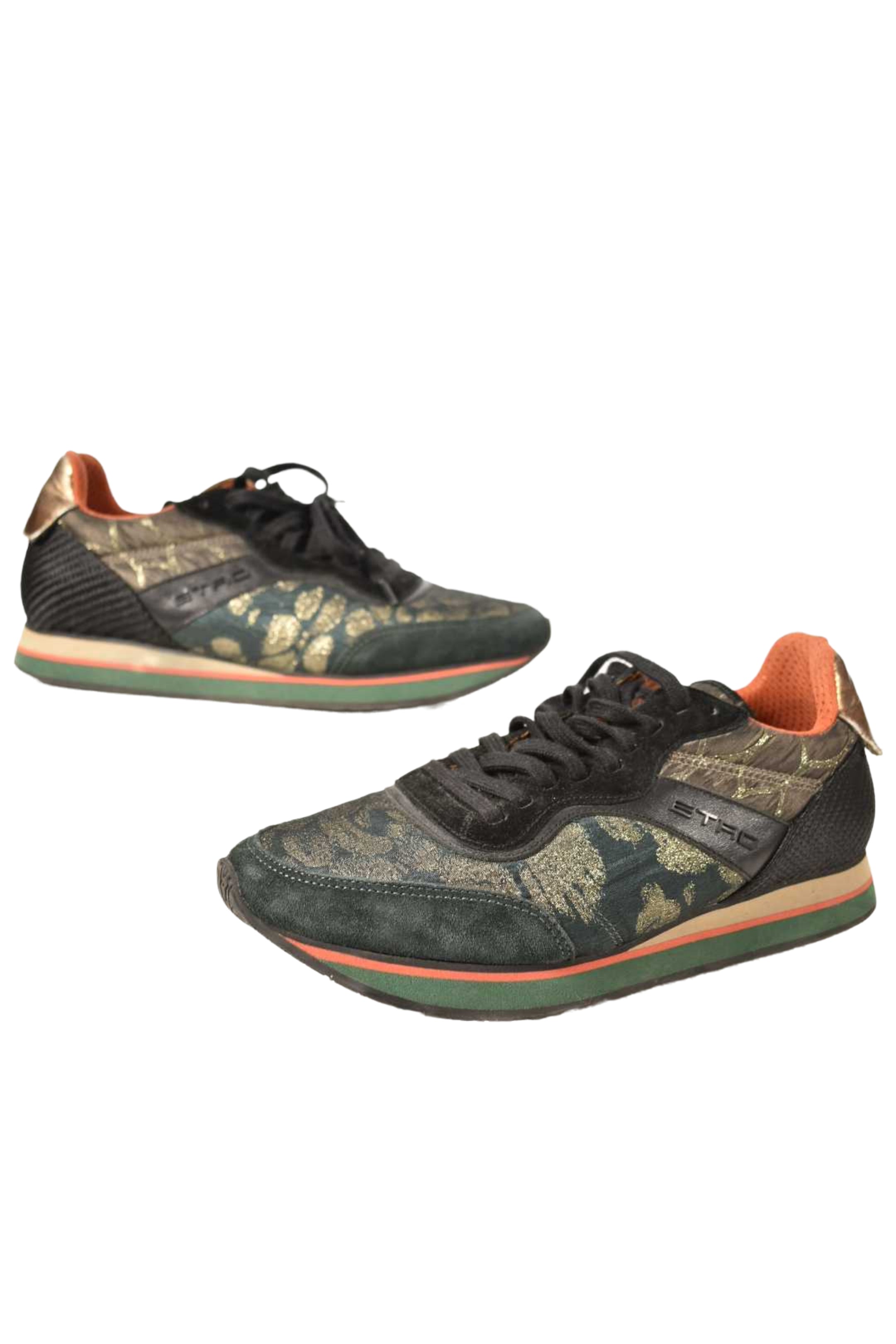 ETRO Green Gold Metallic Suede Nylon Sneakers Leopard Print 8US Italy