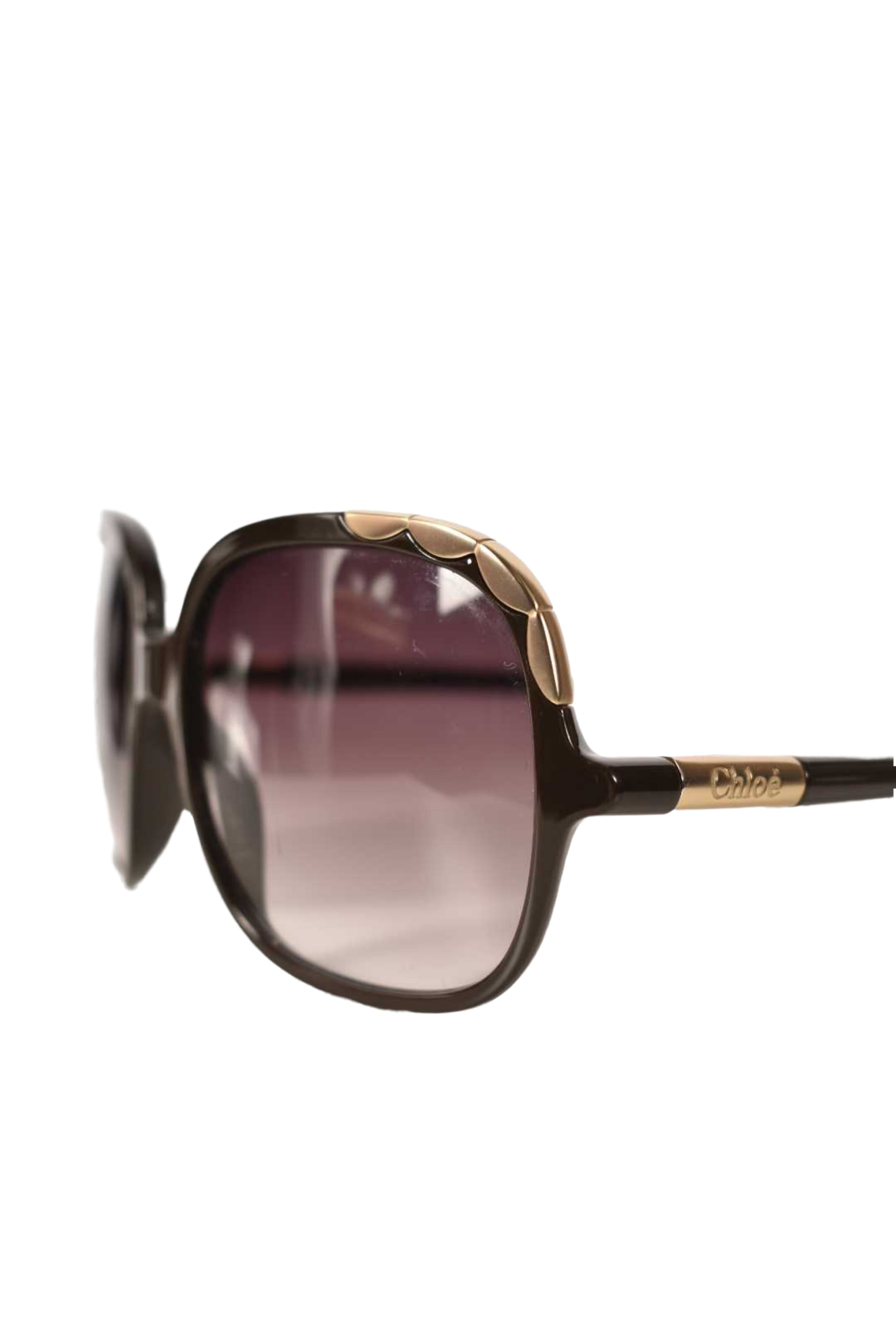 CHLOE Brown Solid Gold Accent Oversized Round Sunglasses CL2221 C02-130 France