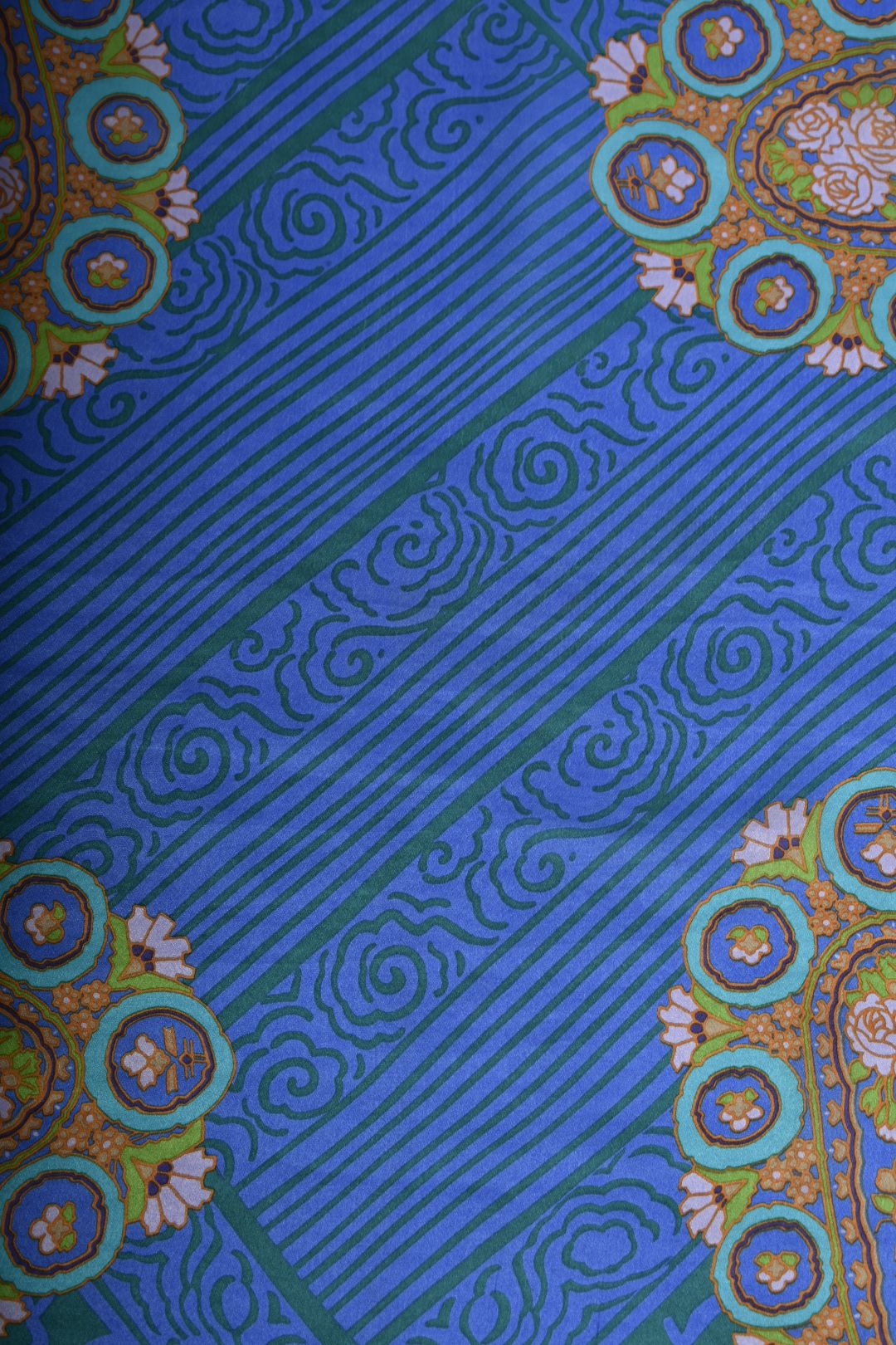 2000s OSCAR DE LA RENTA Blue Green Paisley 100% Silk Scarf 35"