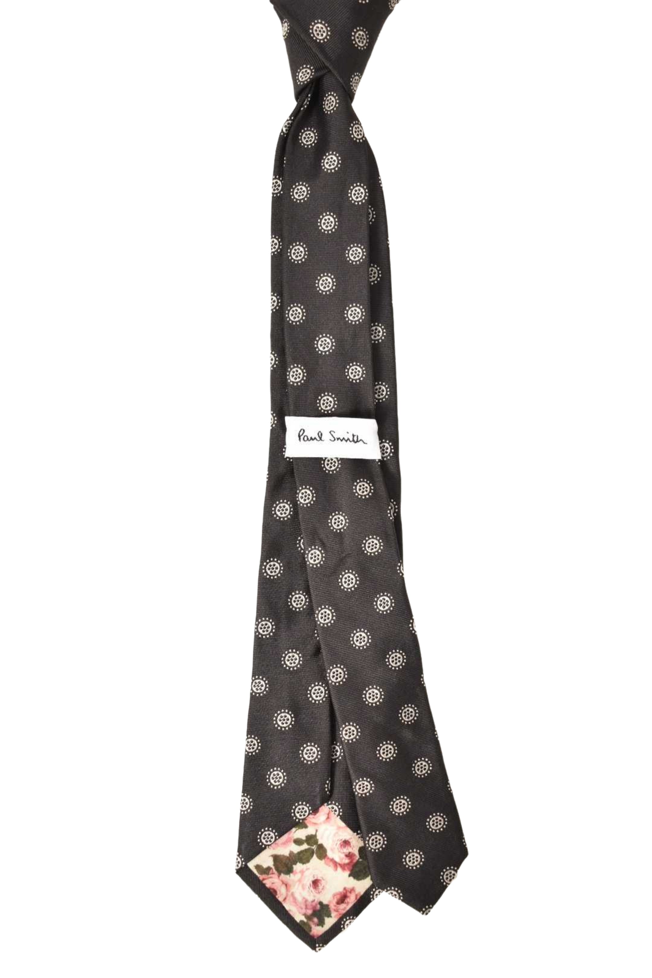 PAUL SMITH Black Silk Twill Floral Slim Tie Italy