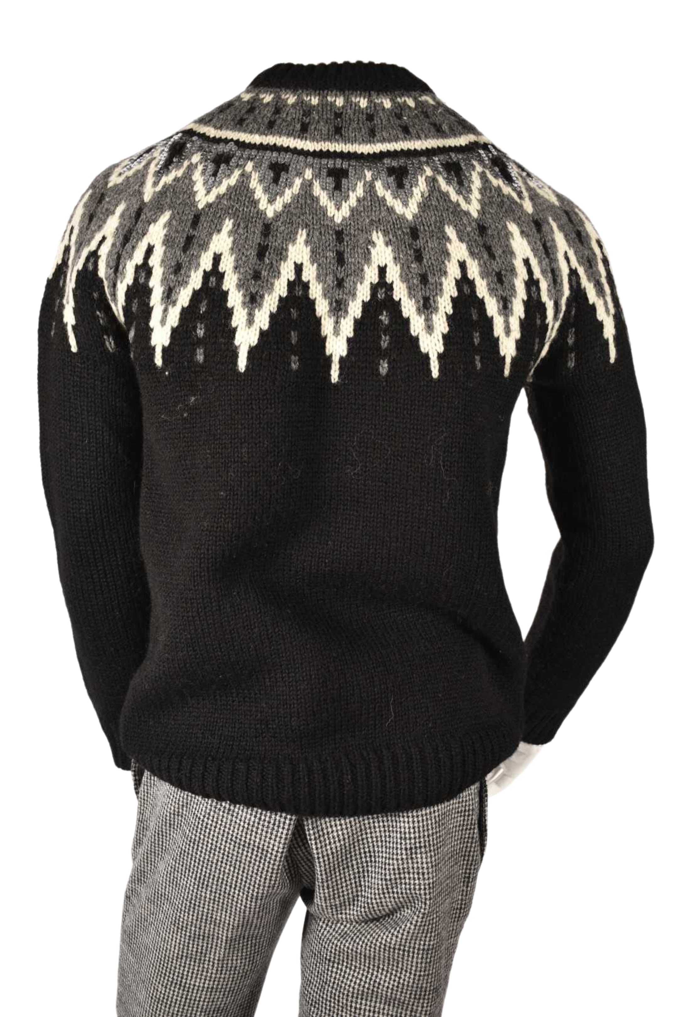 SAINT LAURENT Black Grey Holiday Fair Isle Sequin Wool Sweater Medium Italy