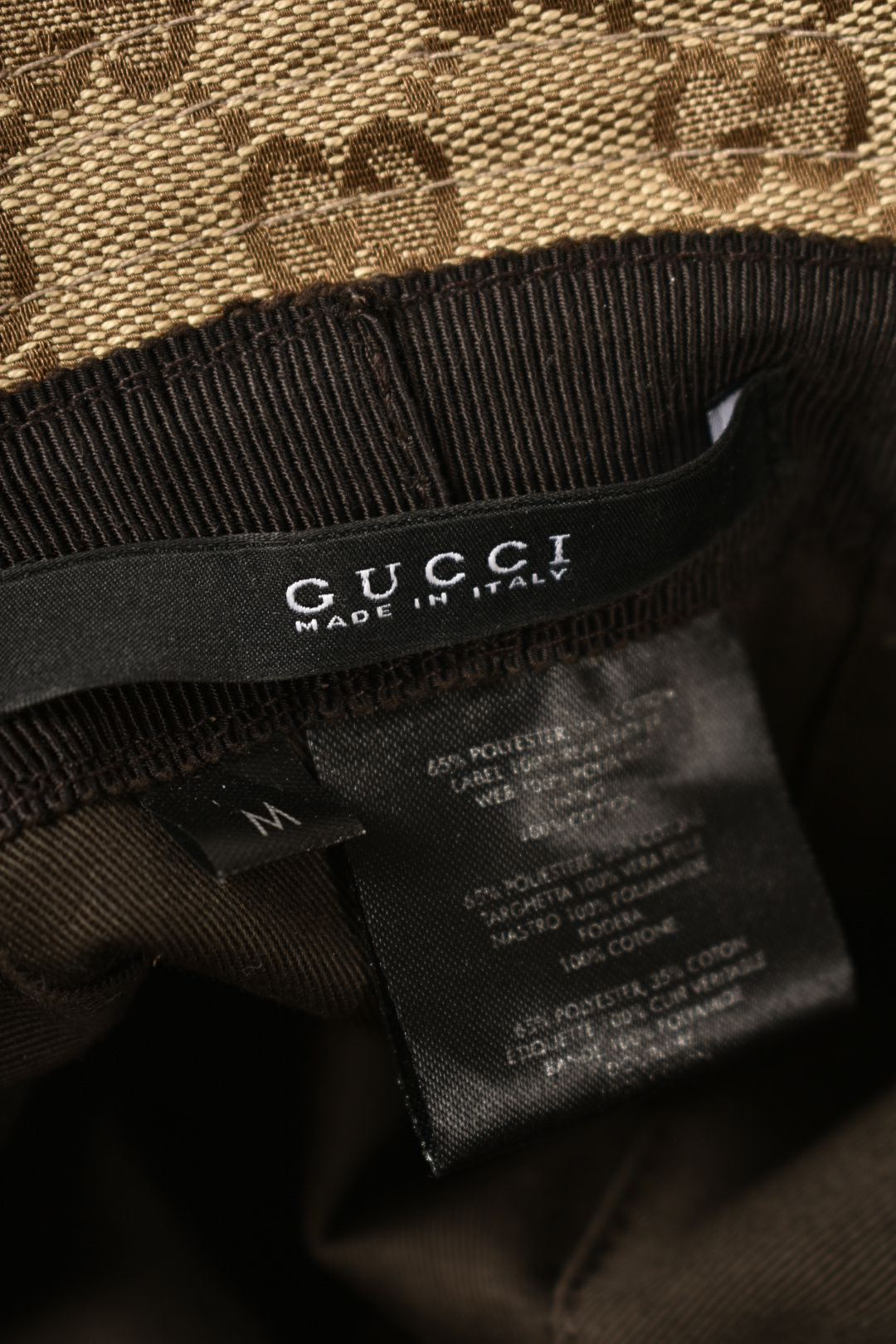 GUCCI Beige Tan Monogram GG Cotton Blend Bucket Hat Medium Italy