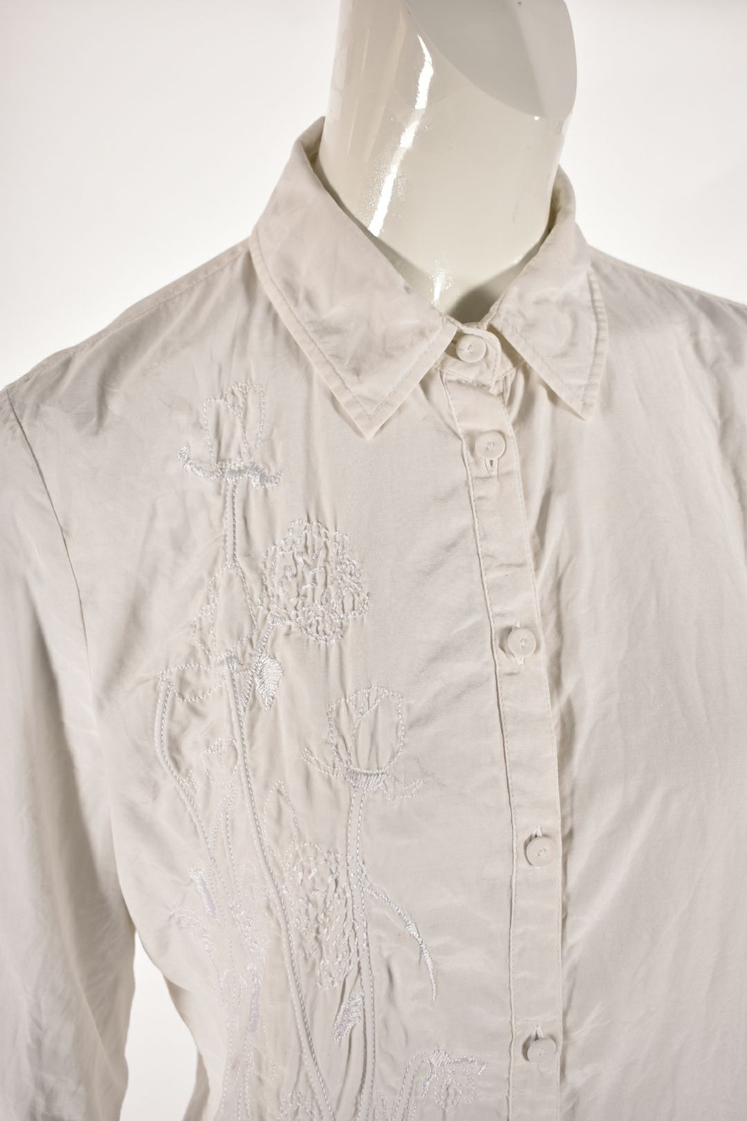 1990s ESCADA SPORT White Silk Cotton Floral Embroidered Victorian Blouse M