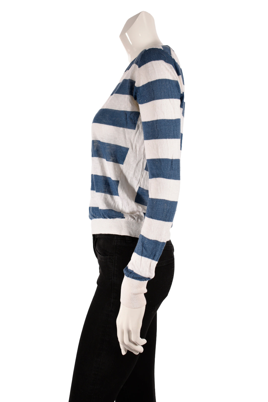 THEORY White Blue Nautical Stripe Light Linen Viscose Boatneck Sweater Medium