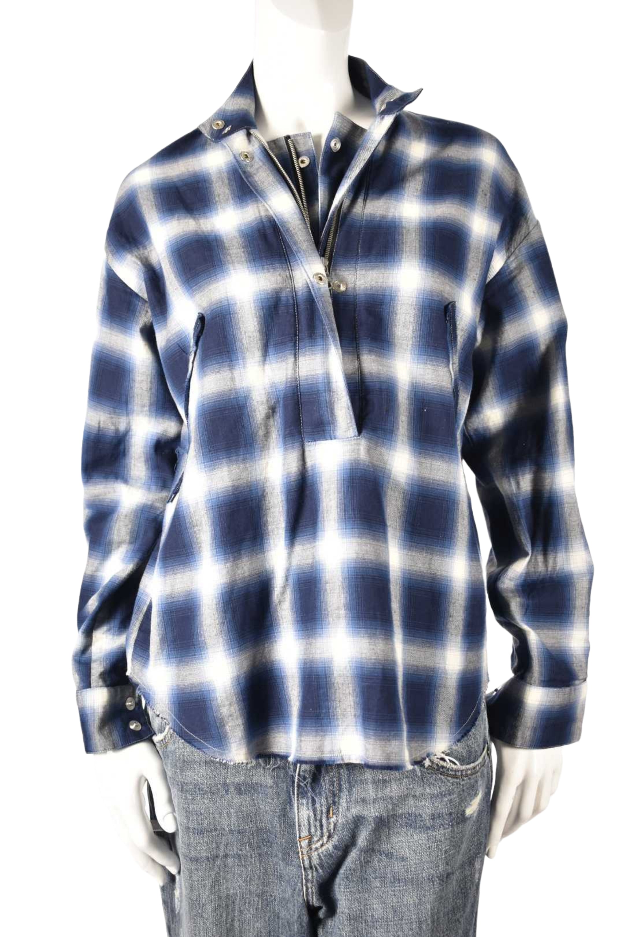 RTA Blue White Checkered Zip Utility Shirt XXS