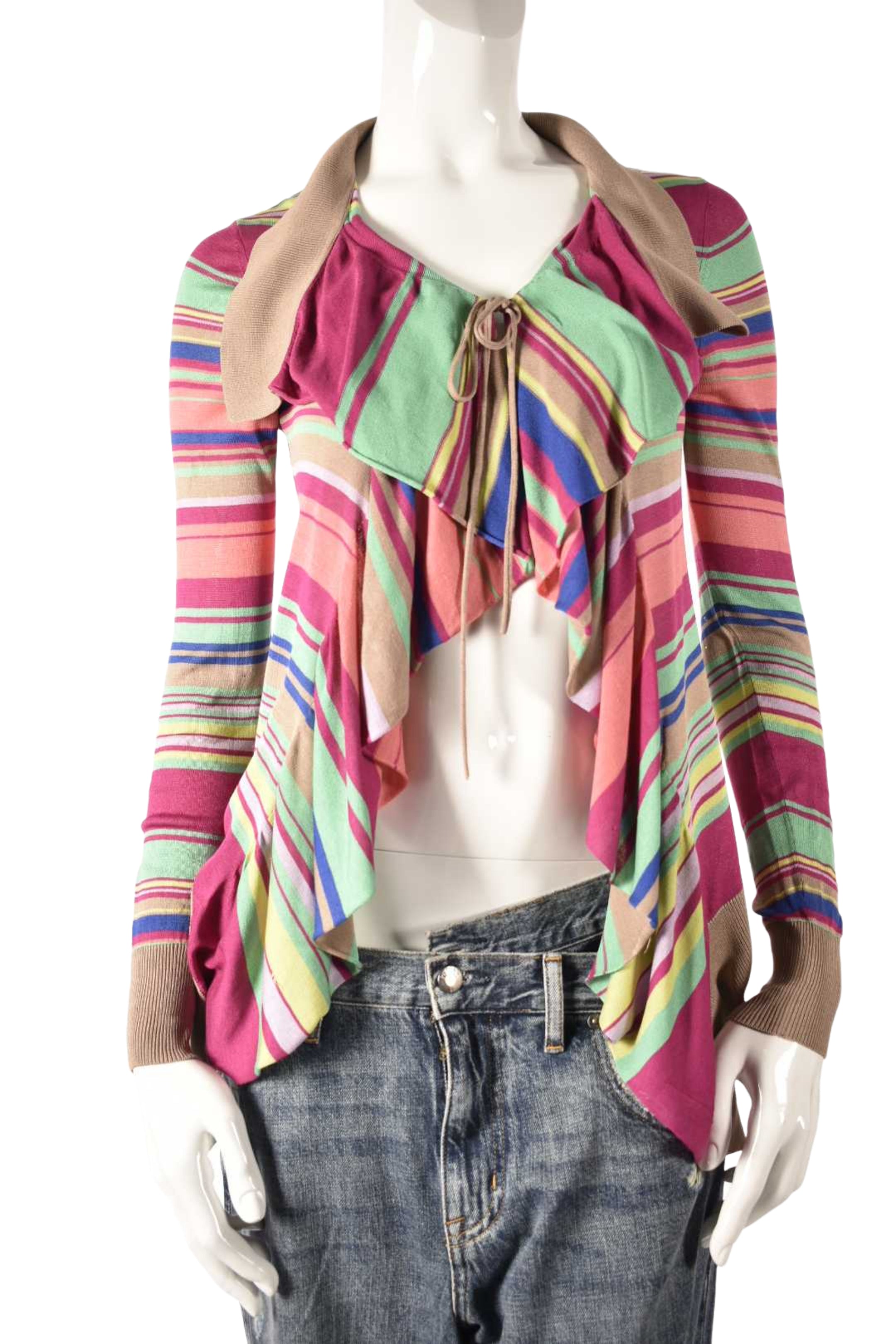 Y2K KENZO Pink Multicolour Stripe Silk Knit Cardigan Small