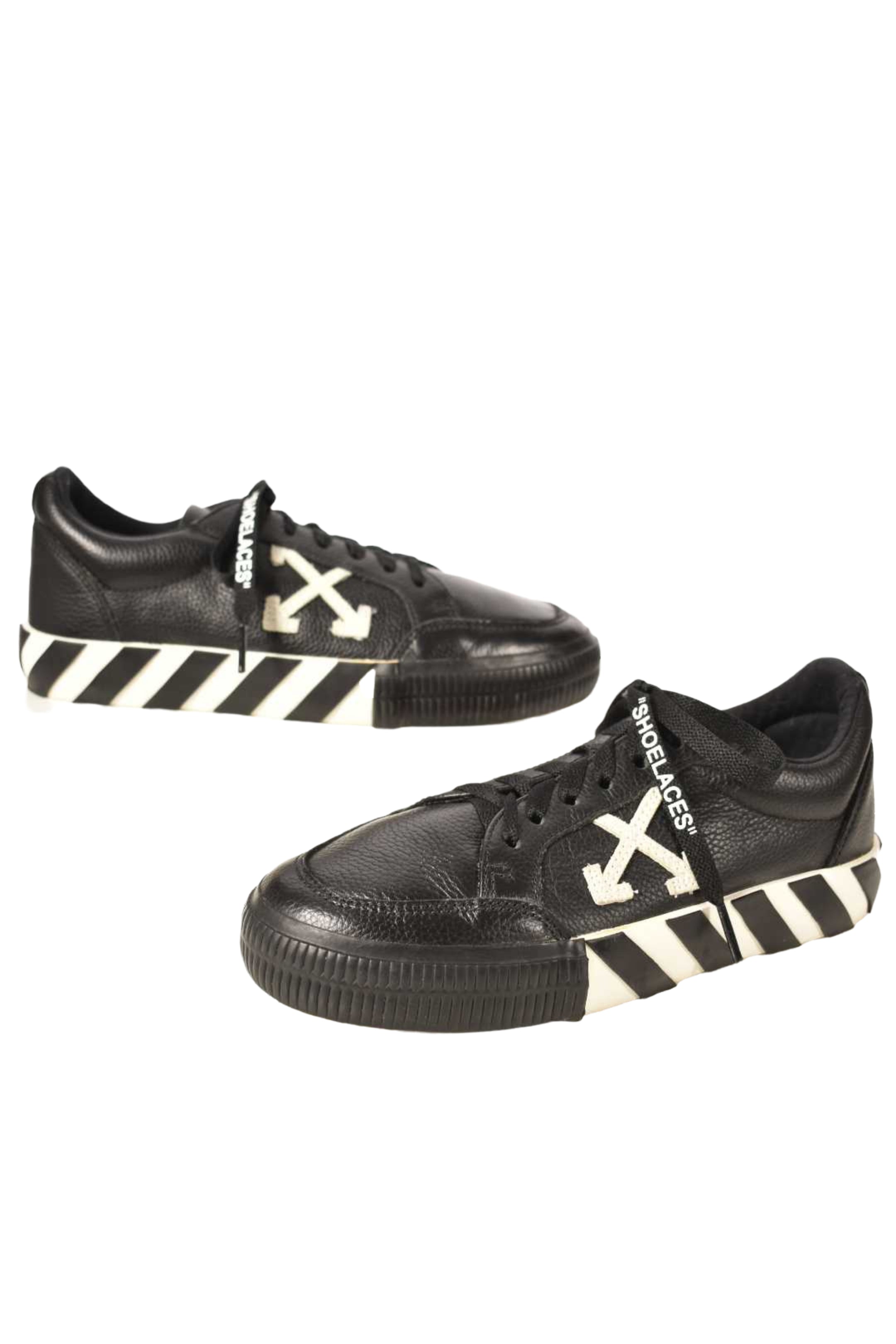 OFF-WHITE Black Leather Virgil Abloh Vulcanized Low Sneakers 36EU 6US