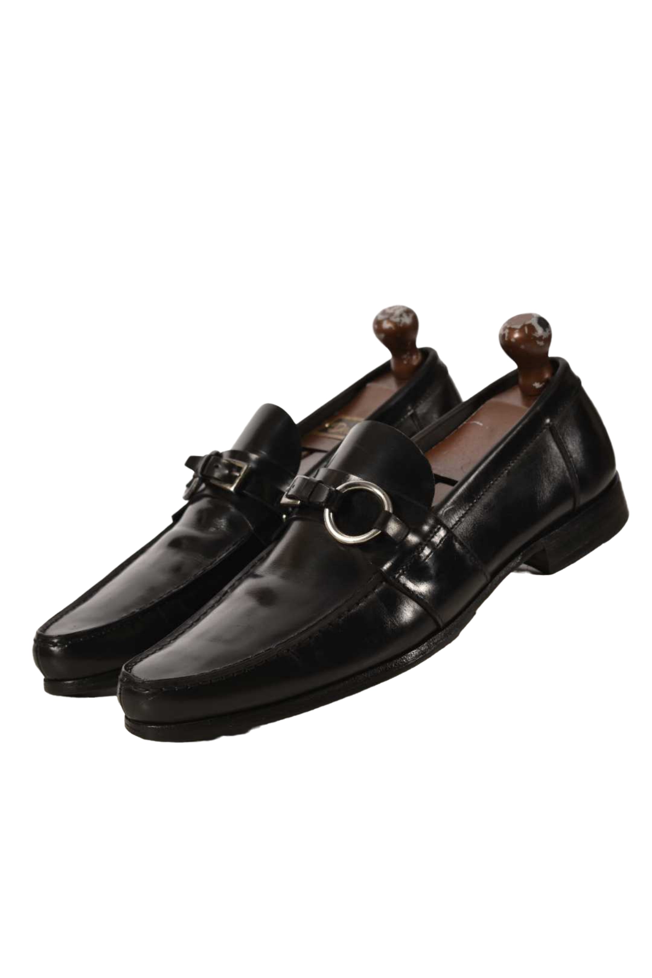 PRADA Black Calfskin Leather Pointed Toe Ring Buckle Loafers 9.5US Italy