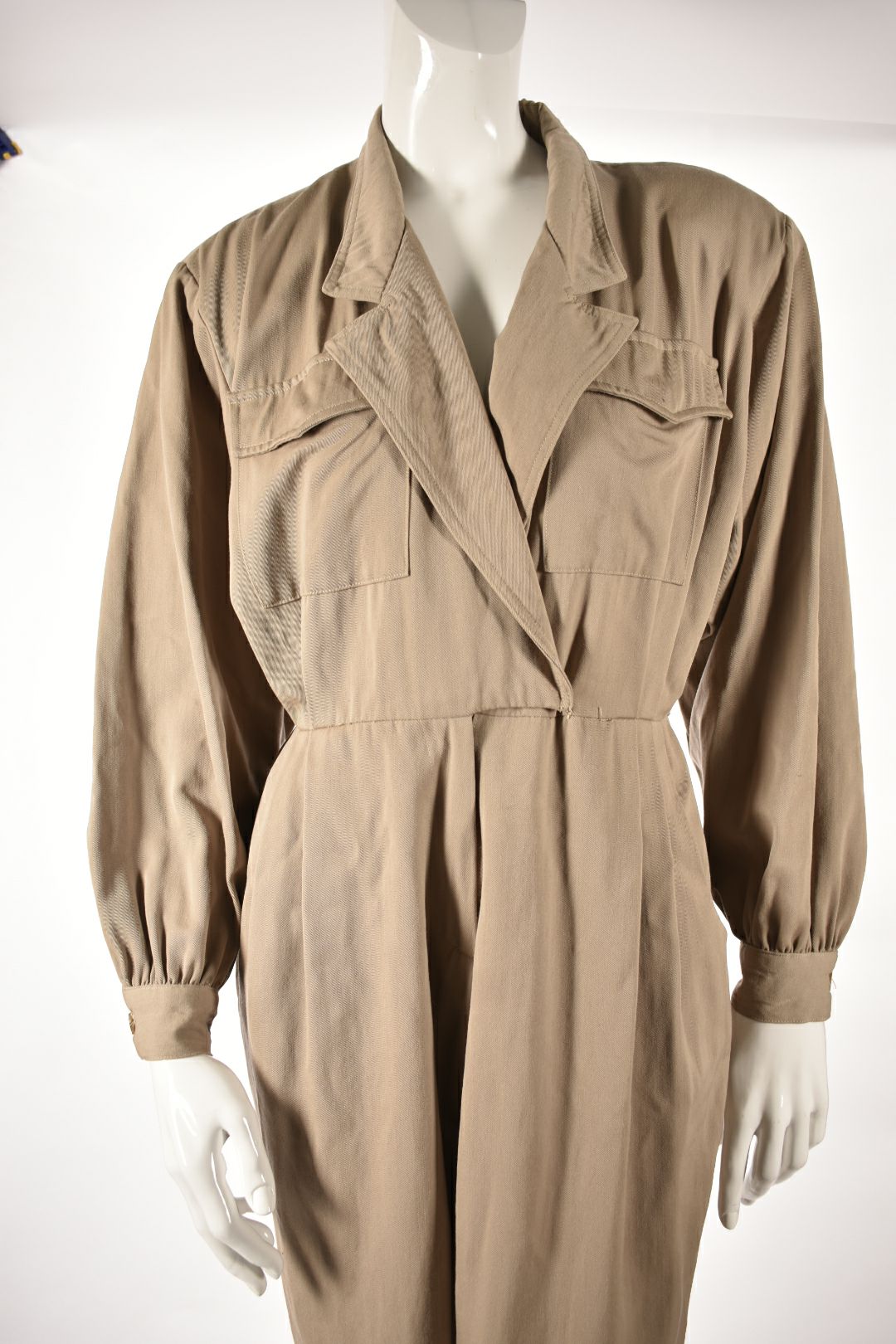 1980s BERGDORF GOODMAN Beige Tan Wool Mechanic Jumpsuit 12US USA