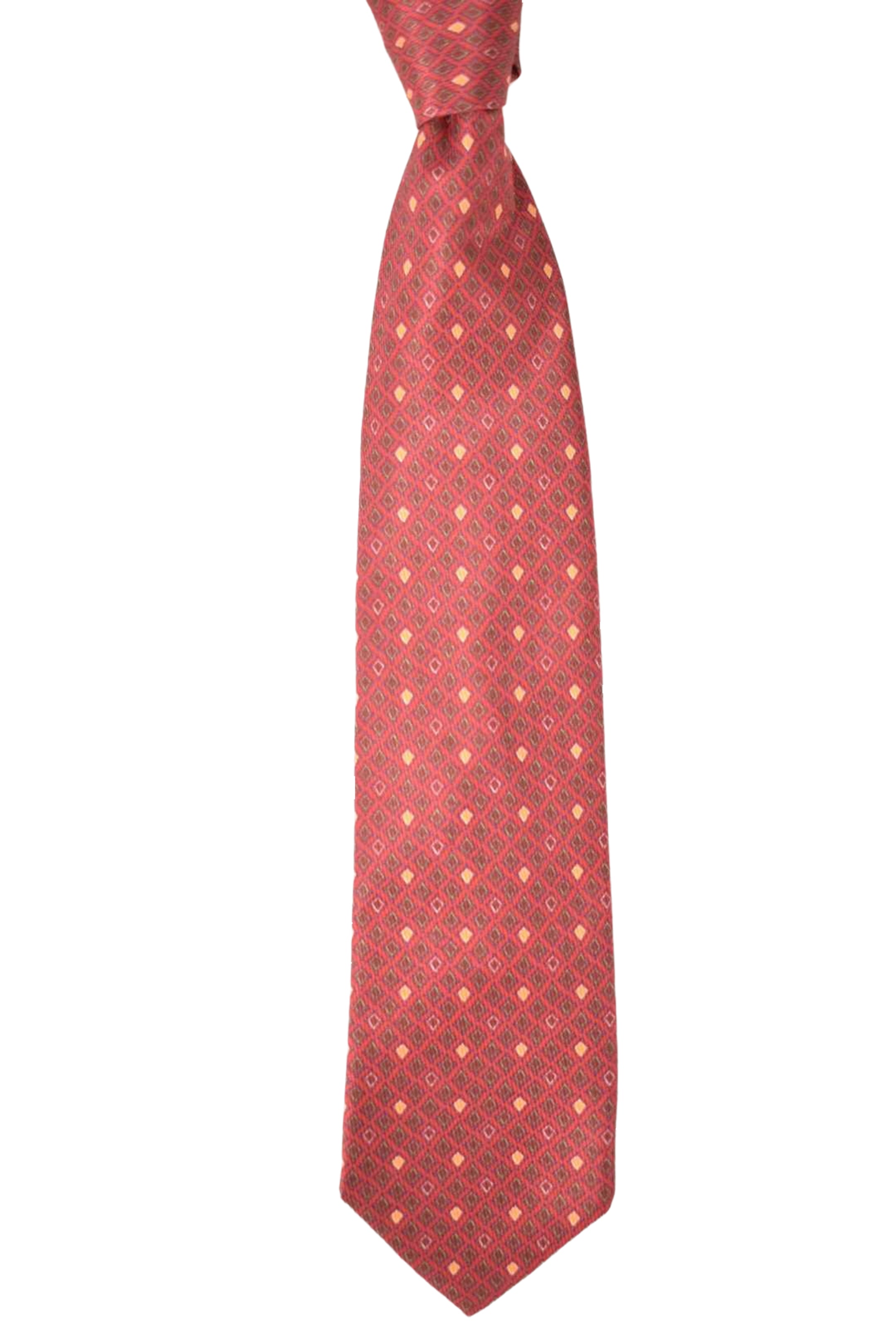 VASSI Red Gold Geometric Silk Seven Fold Tie Italy