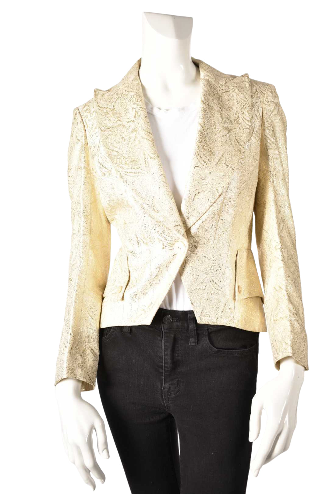 Luxe ANTONIO BERARDI Gold Ivory Sparkle Jacquard Foil Jacket 42EU 4US Italy