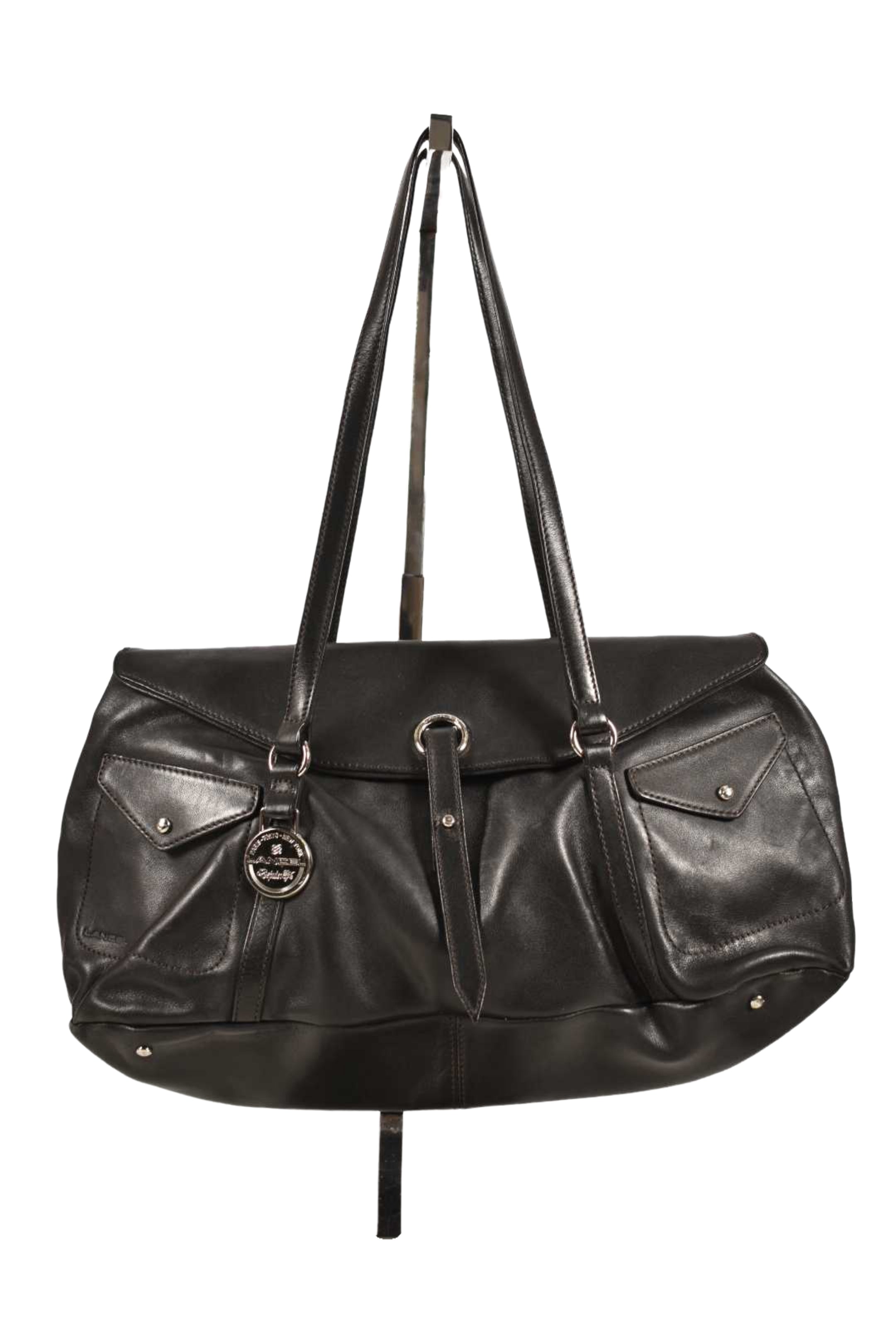 LANCEL Black Calfskin Leather Slouchy Hobo Medium Shoulder Bag