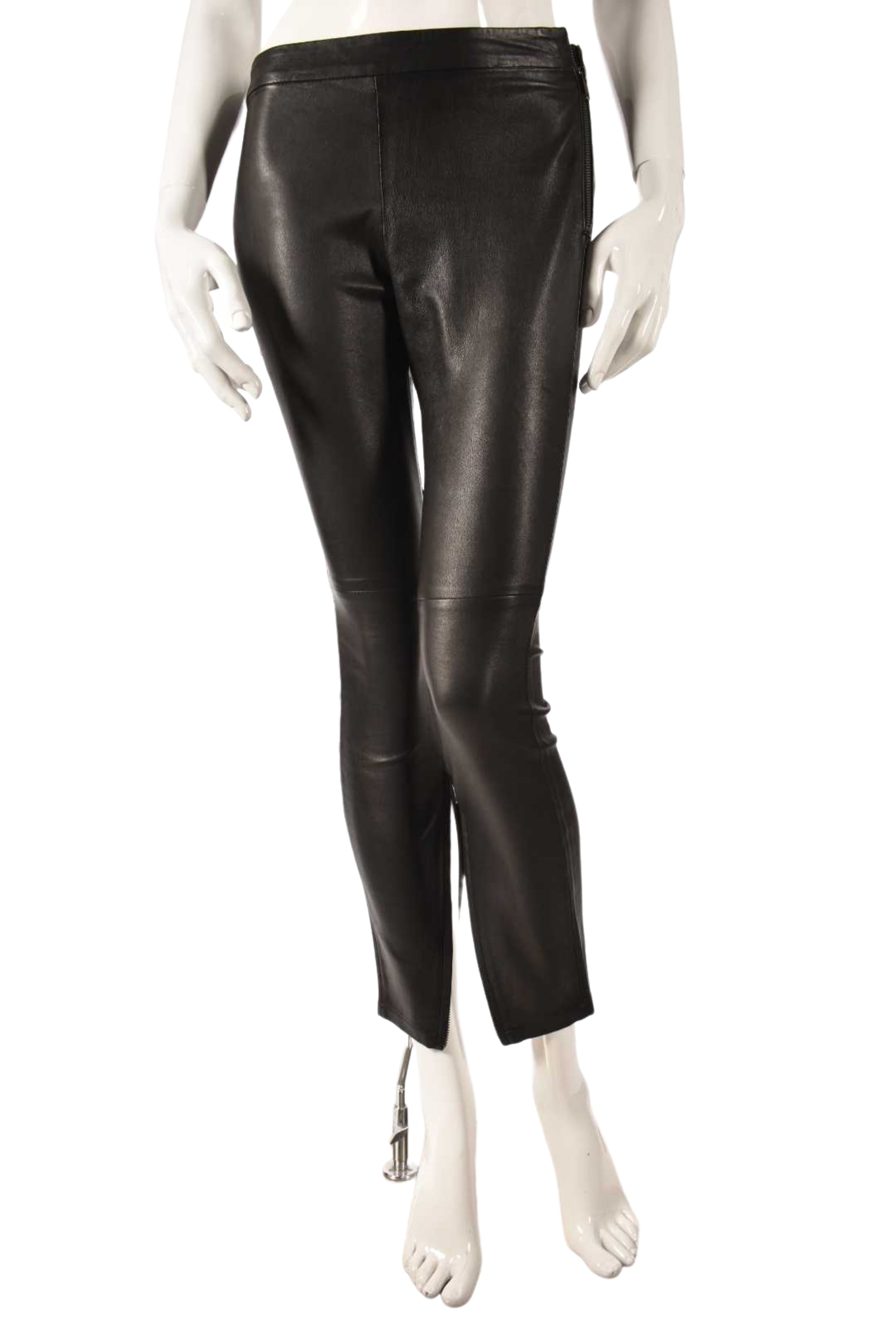 MUUBAA Black Lambskin Leather Cropped Side Zip Moto Pants 4US