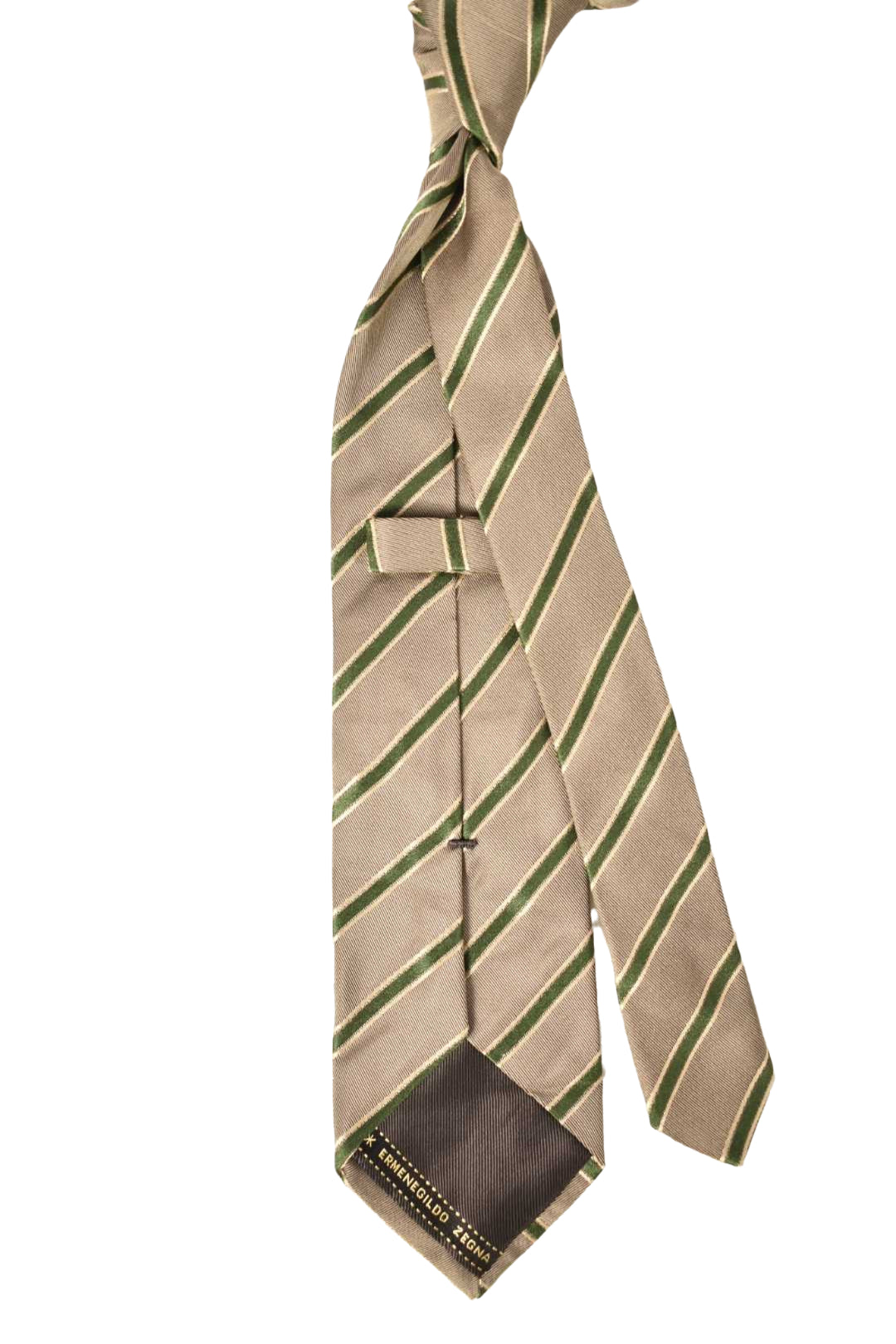 Ermenegildo Zegna Beige Green Striped Silk Tie Italy