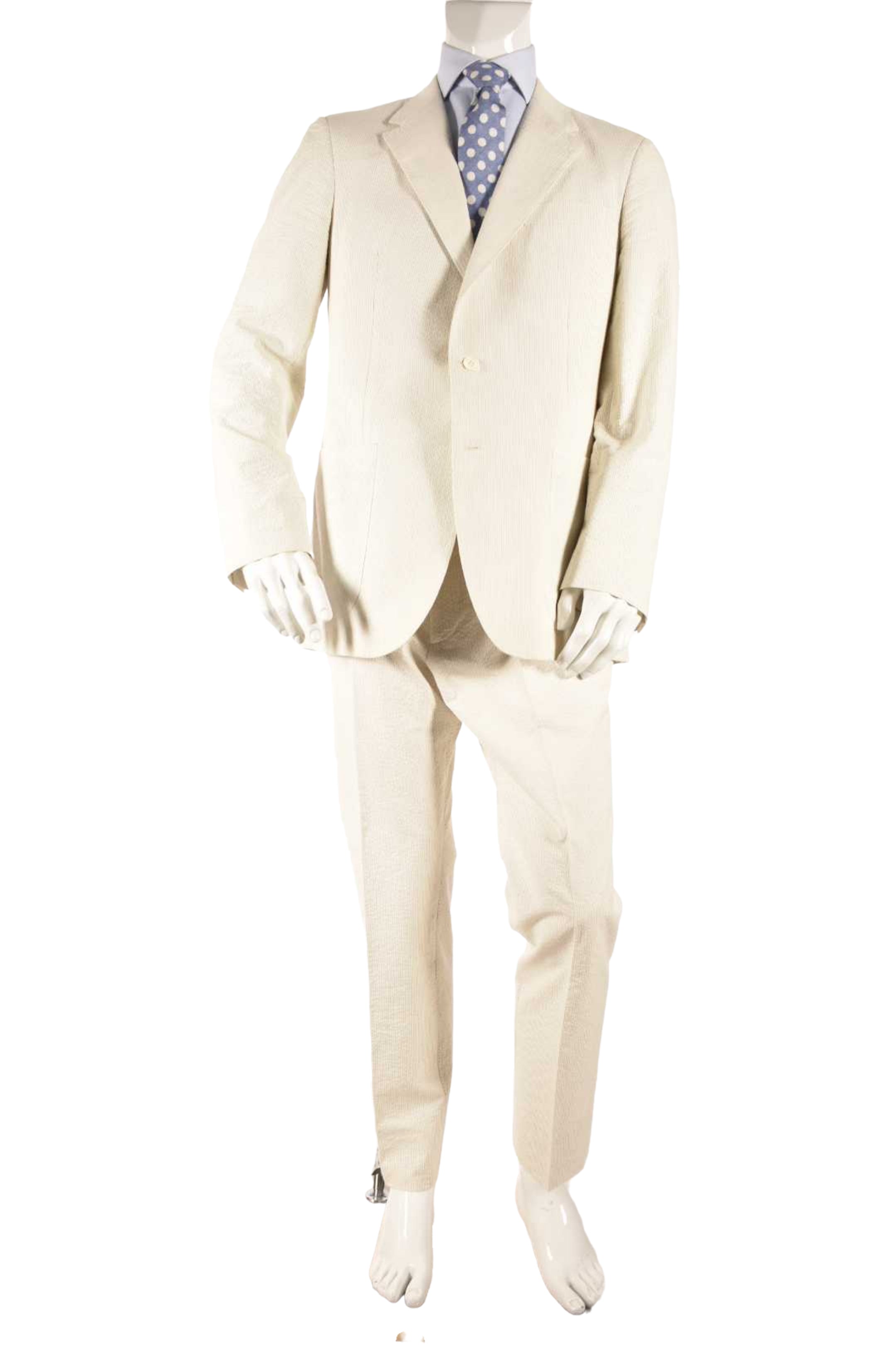 PAUL SMITH Beige White Cotton Stripe Seersucker Summer Slim Suit 44R Italy