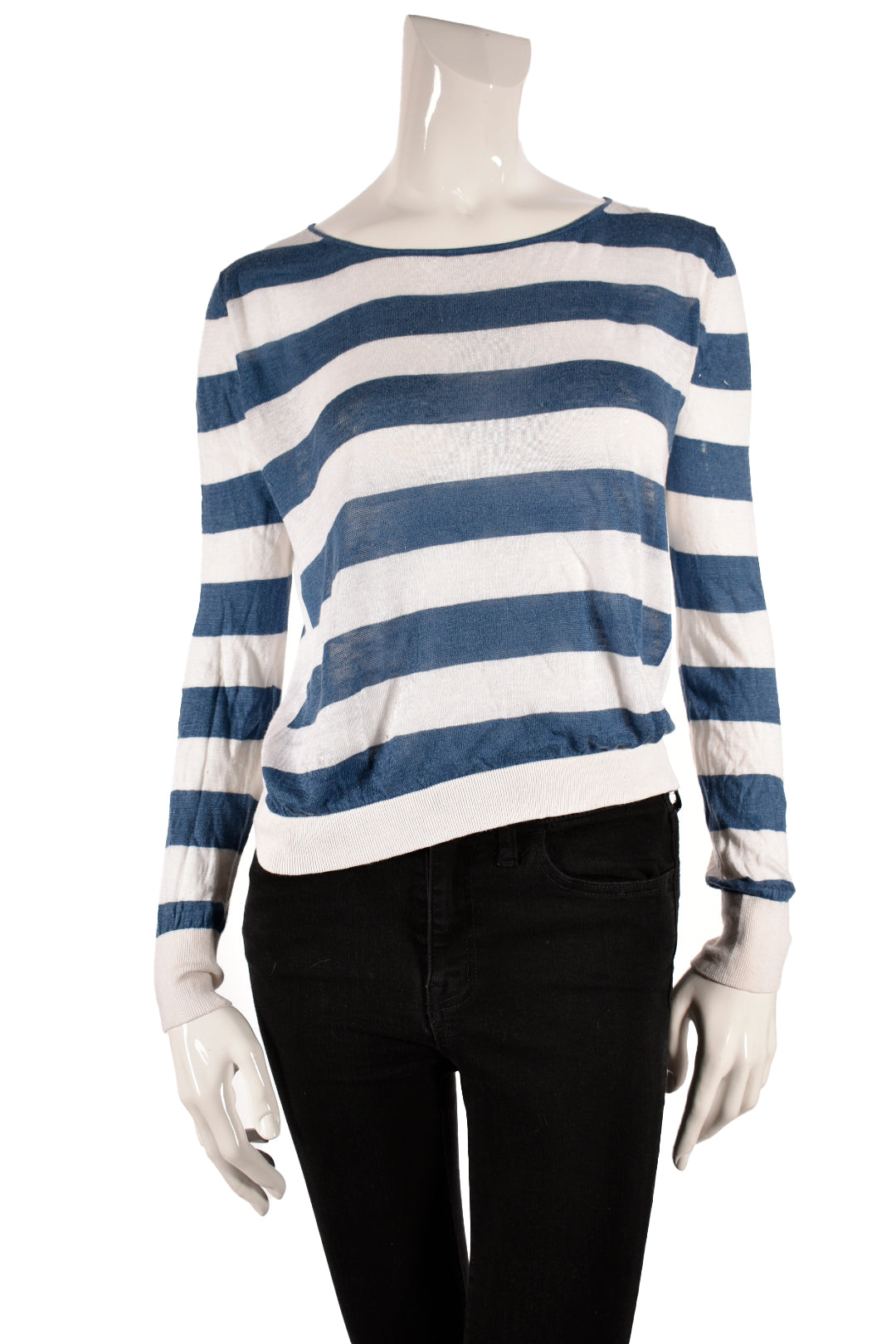 THEORY White Blue Nautical Stripe Light Linen Viscose Boatneck Sweater Medium