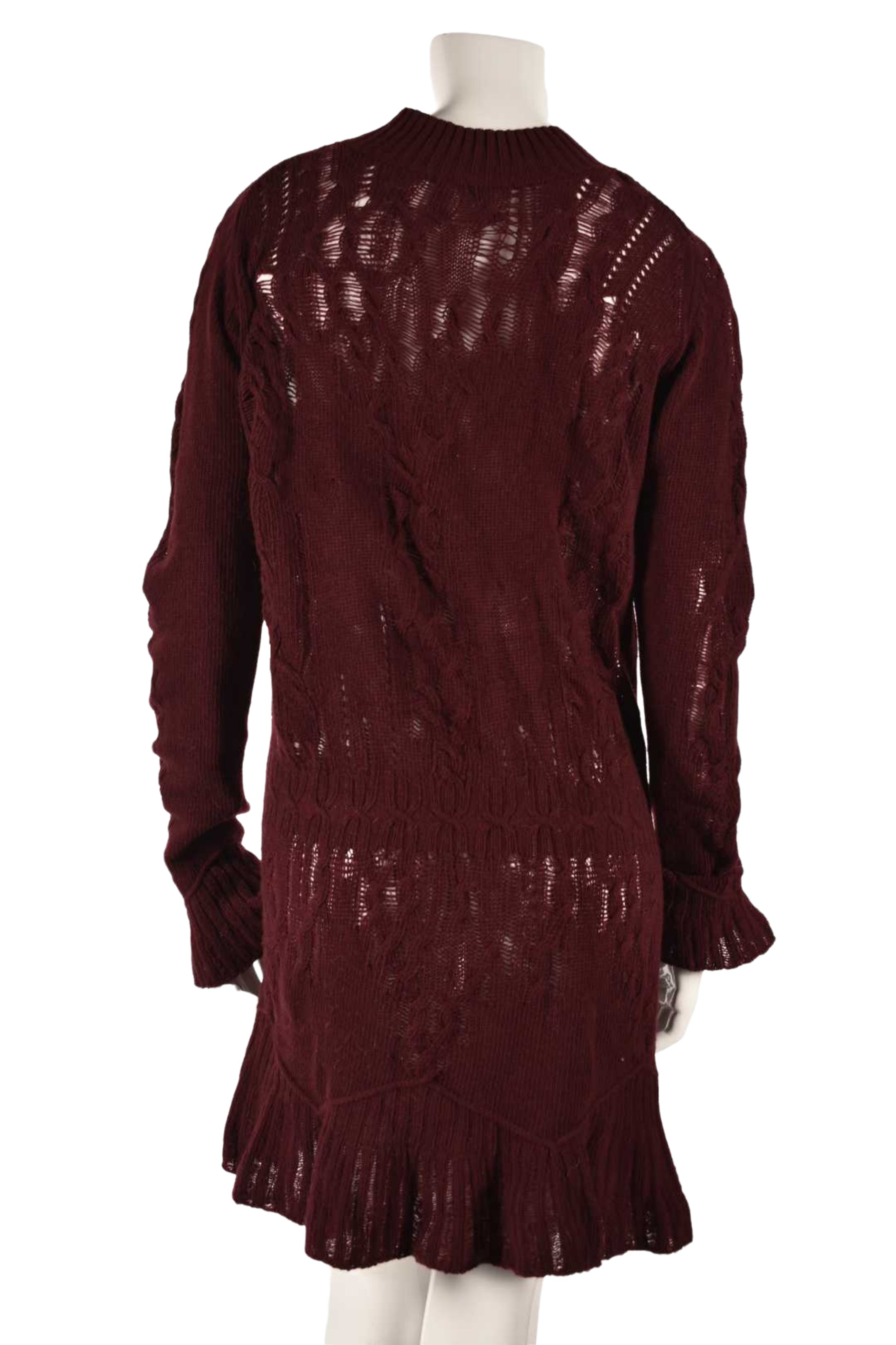 THEYSKENS THEORY Red Burgundy Wool Distressed Bell Long Sleeve Dress Medium