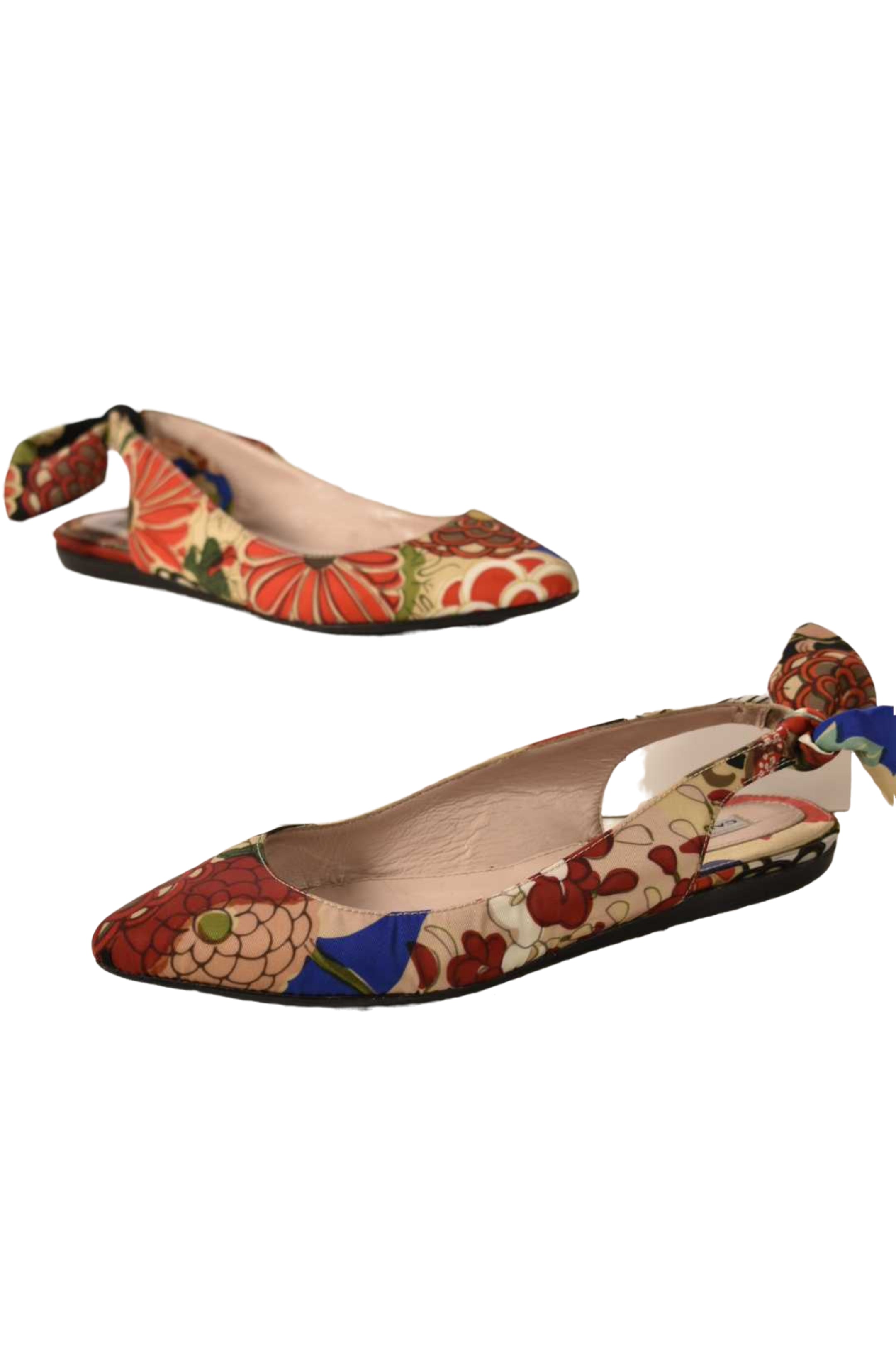 CARVEN Beige Red Multi Pointed Nylon Slingback Floral Riviera Flat  7.5US Italy