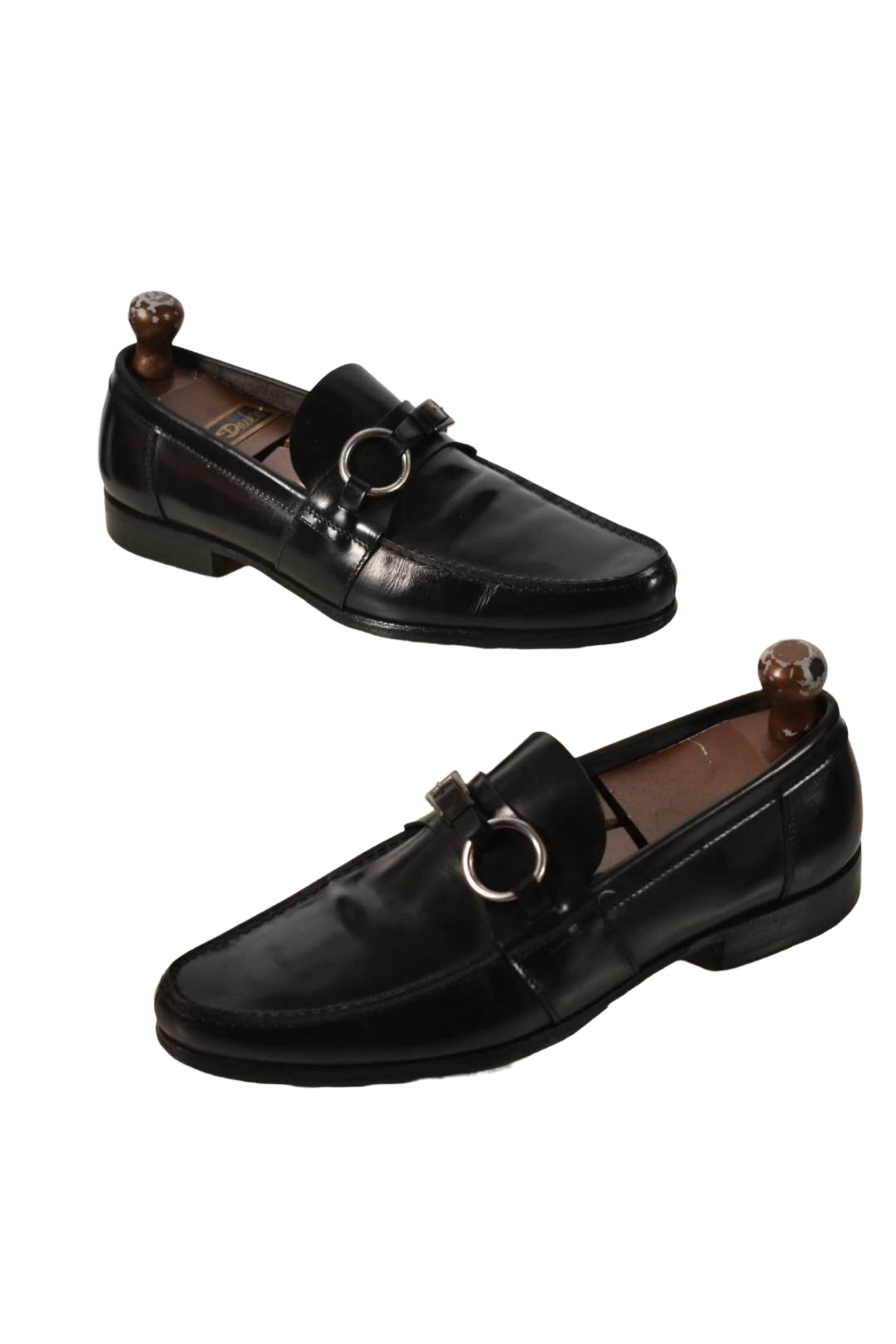 PRADA Black Calfskin Leather Pointed Toe Ring Buckle Loafers 9.5US Italy