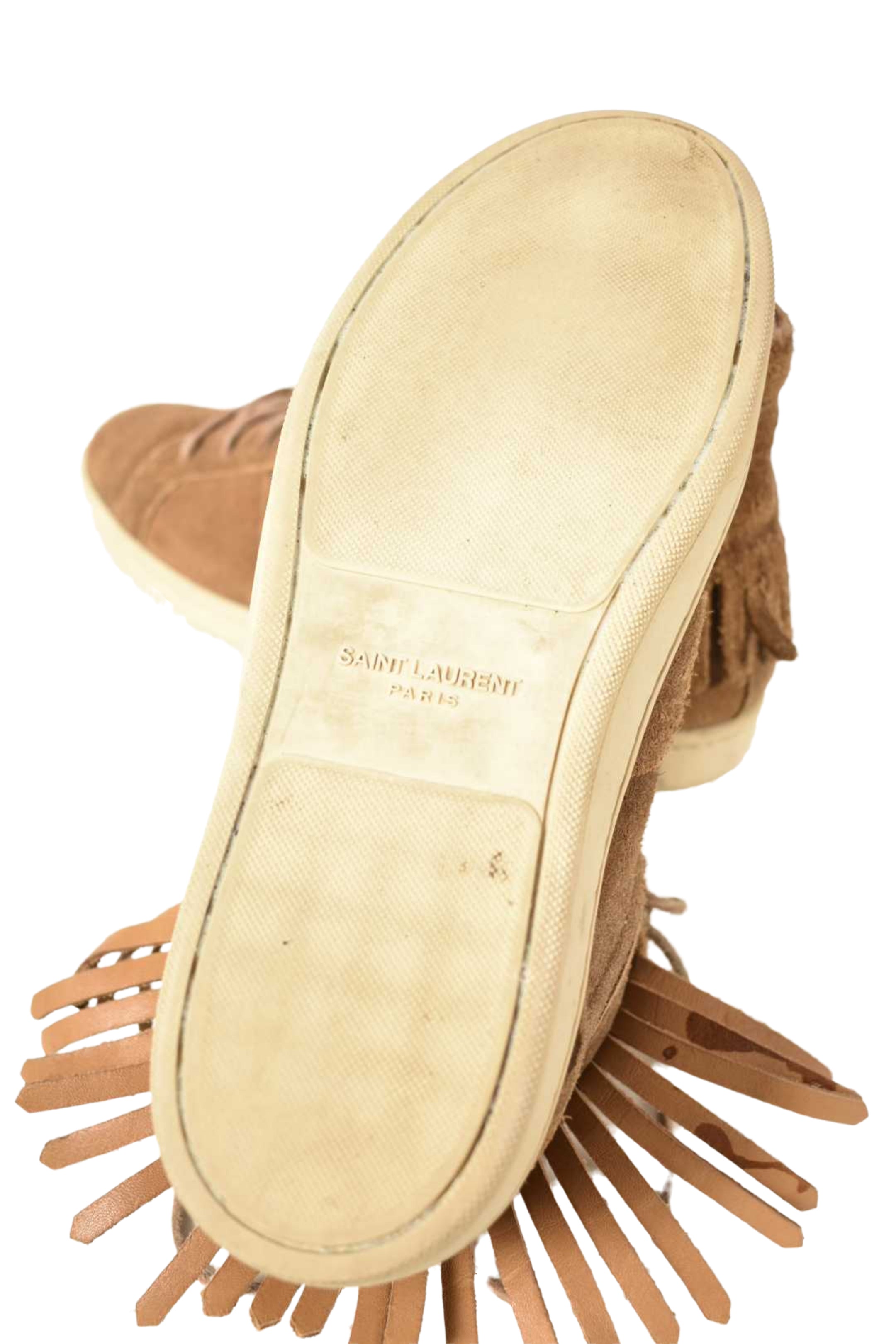 SAINT LAURENT fashion Tan Fringe Suede High Top SL/18H Sneakers