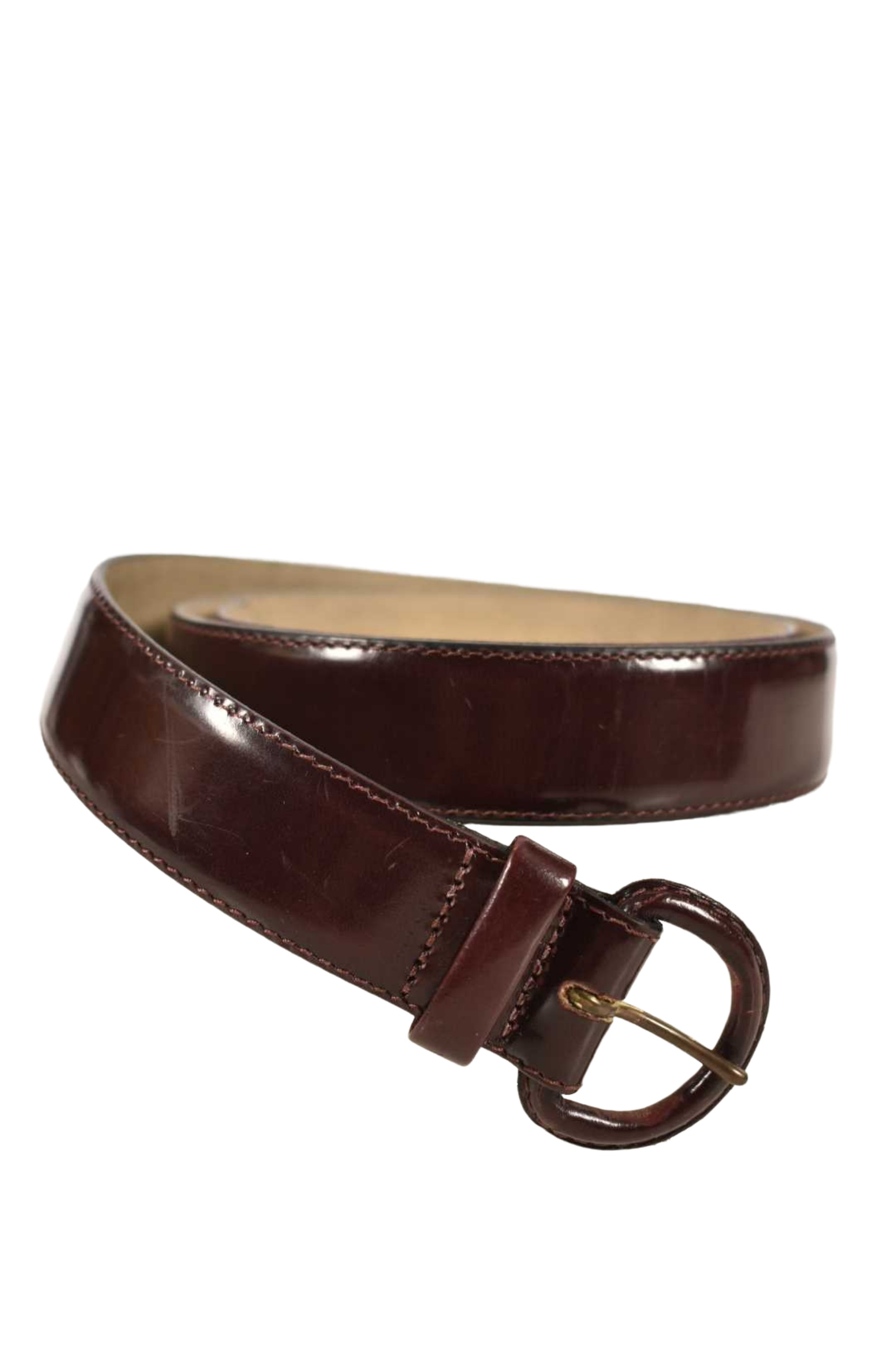 1980s AQUASCUTUM Brown Polished Leather Self Fabric Buckle Belt 34" Italy