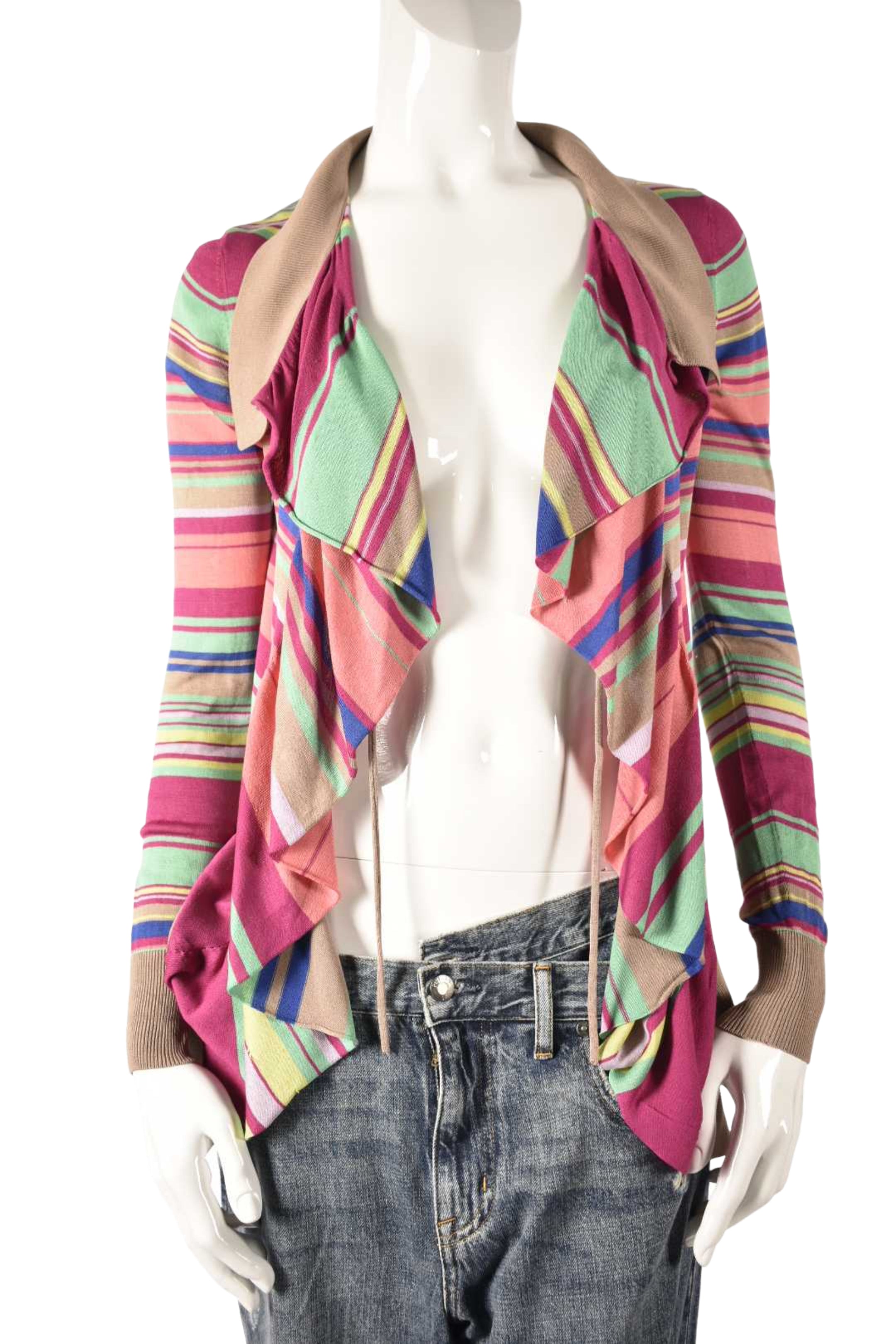 Y2K KENZO Pink Multicolour Stripe Silk Knit Cardigan Small