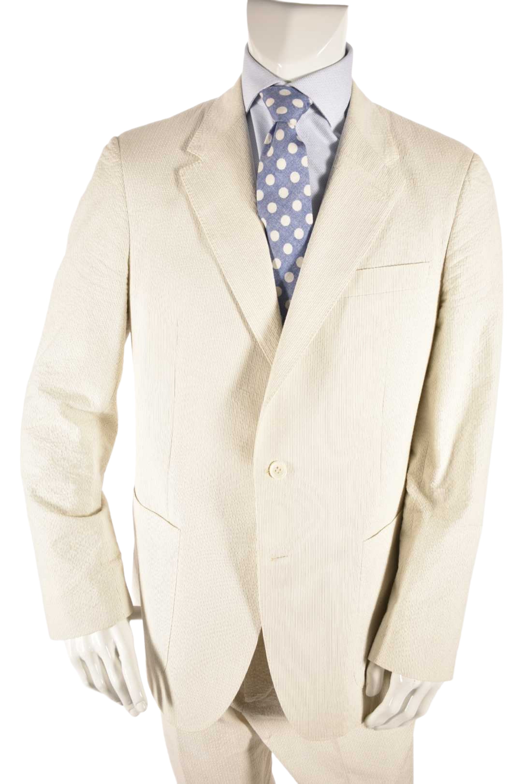 PAUL SMITH Beige White Cotton Stripe Seersucker Summer Slim Suit 44R Italy