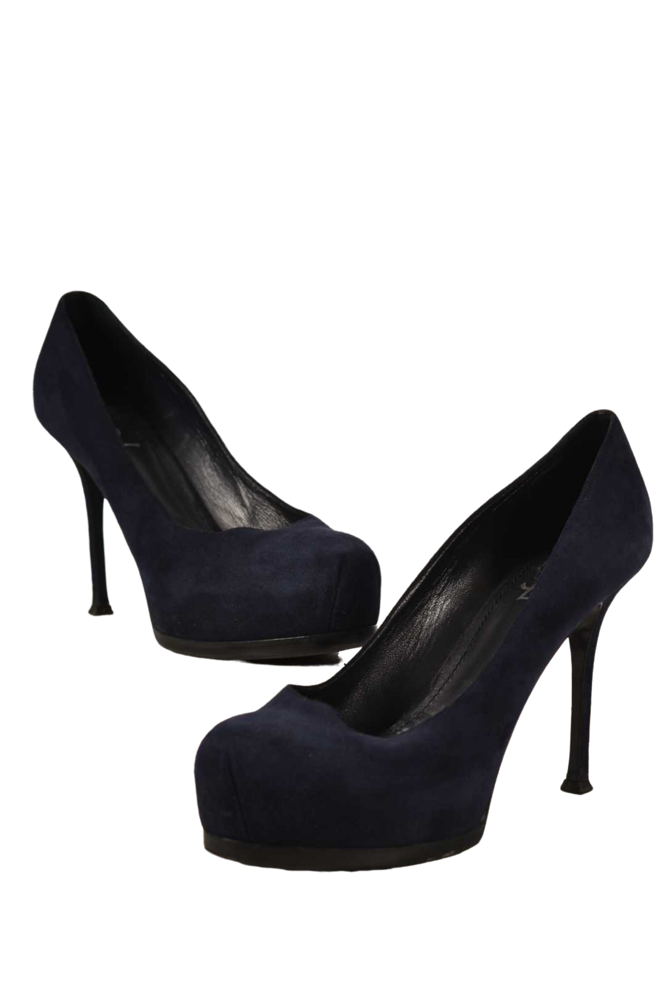 2000s YVES SAINT LAURENT Navy Suede Platform Stiletto Pumps 41EU 11US Italy