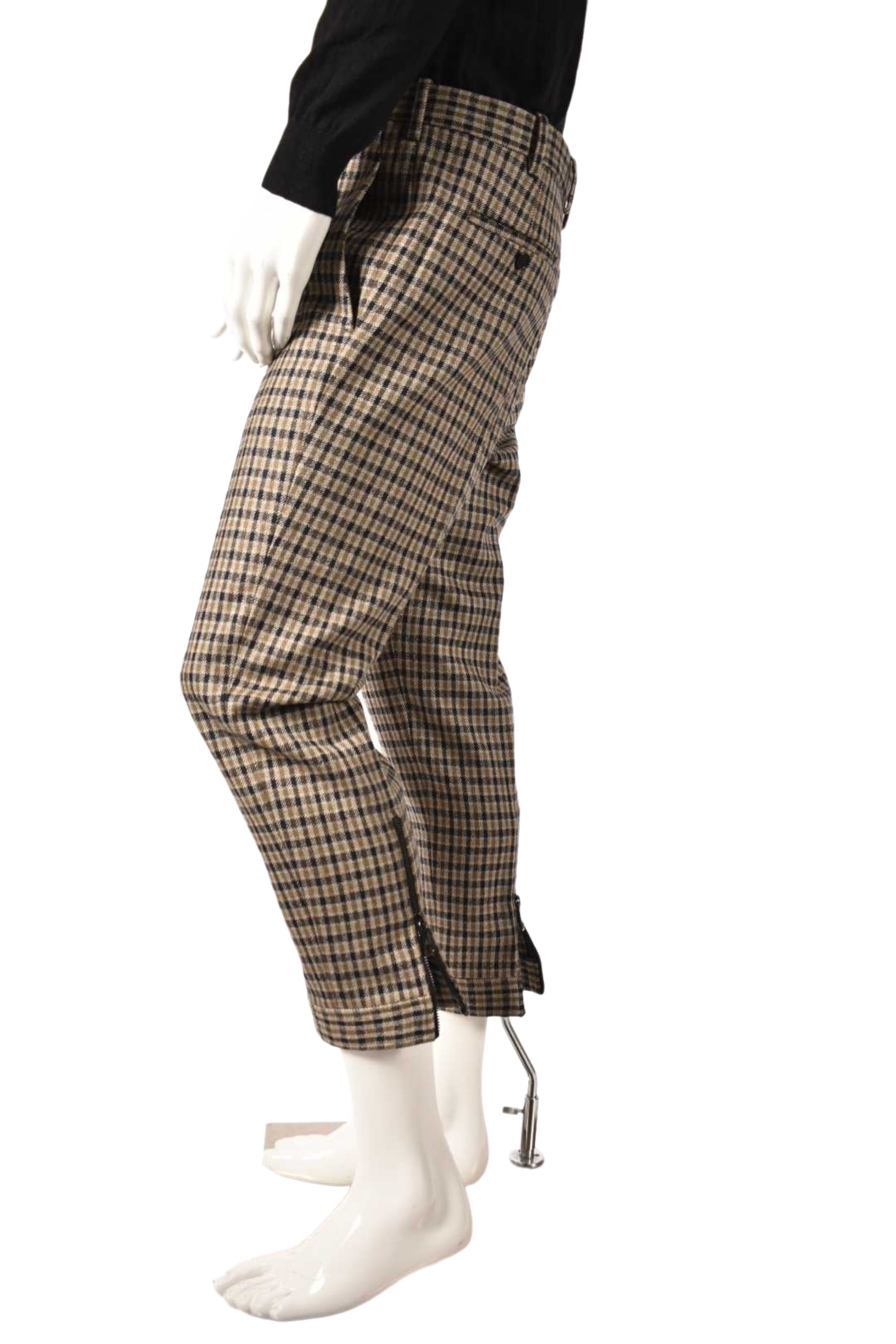 NEIL BARRETT Tan Black Check Wool Skinny Fit Punk Zip Cuff Pants 50EU 34" Italy