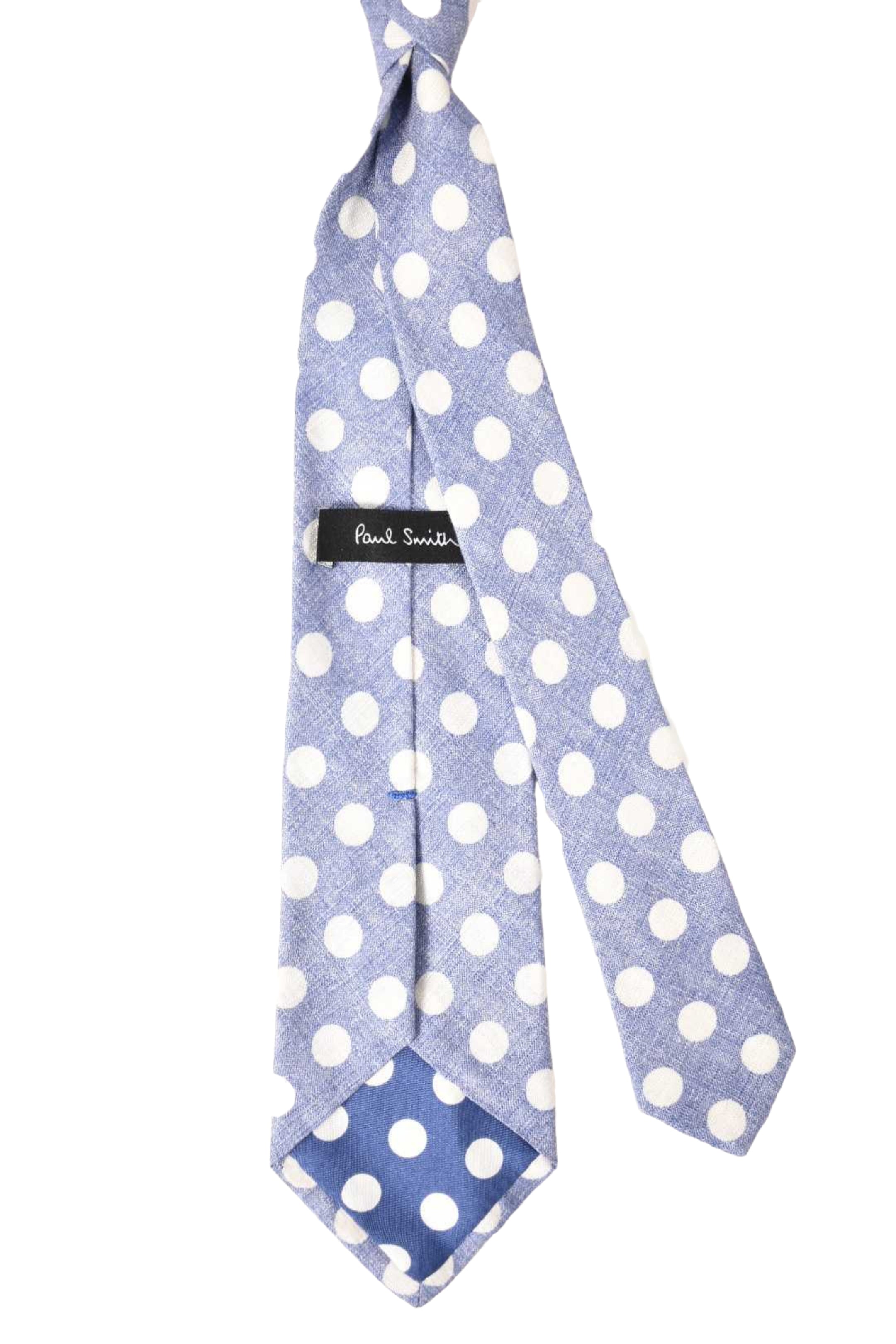 PAUL SMITH Light Blue Polka Dot Cotton Silk Summer Tie Italy