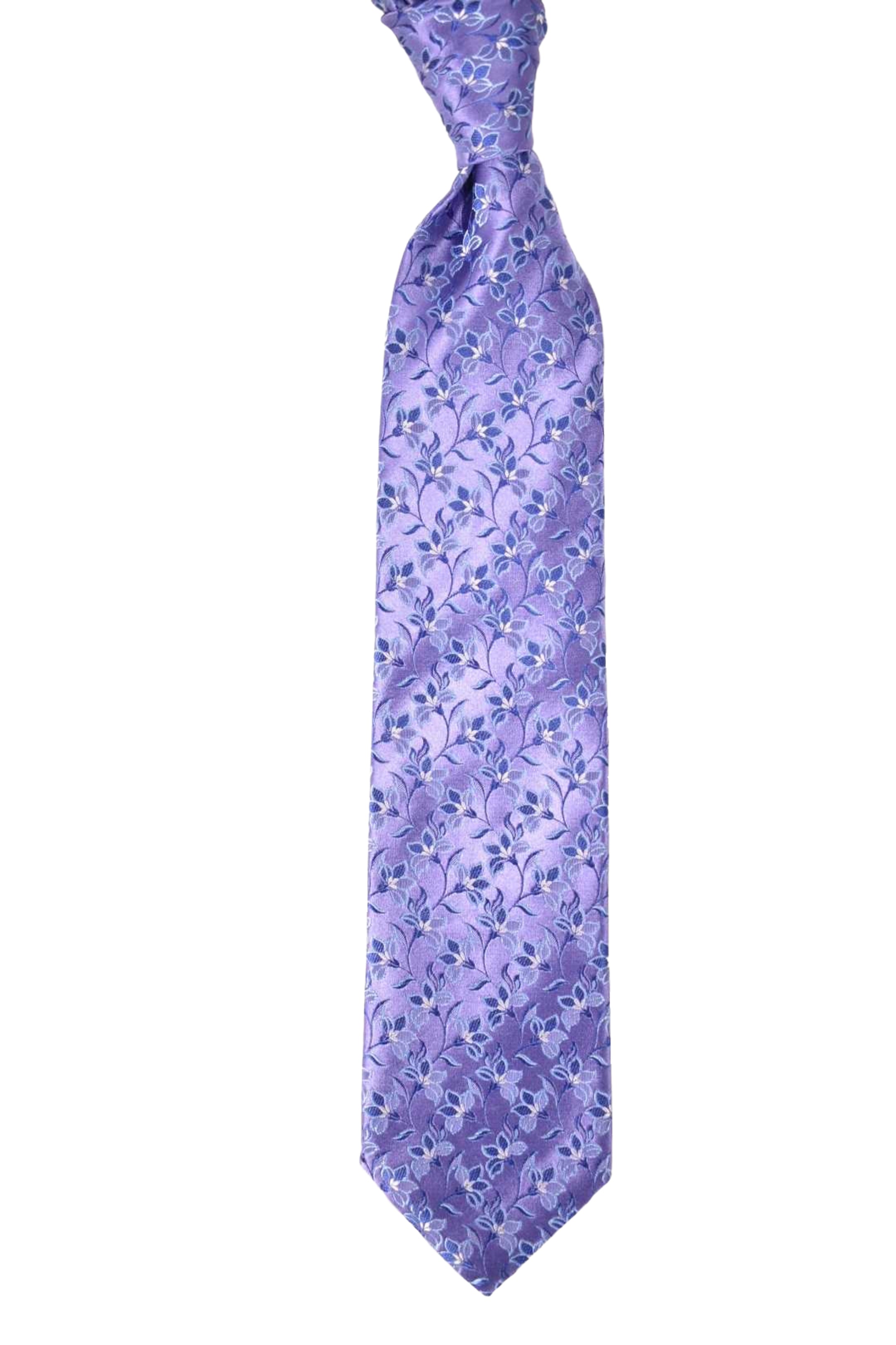 CANALI Lavender Purple Light Blue Floral Silk Satin Tie Italy