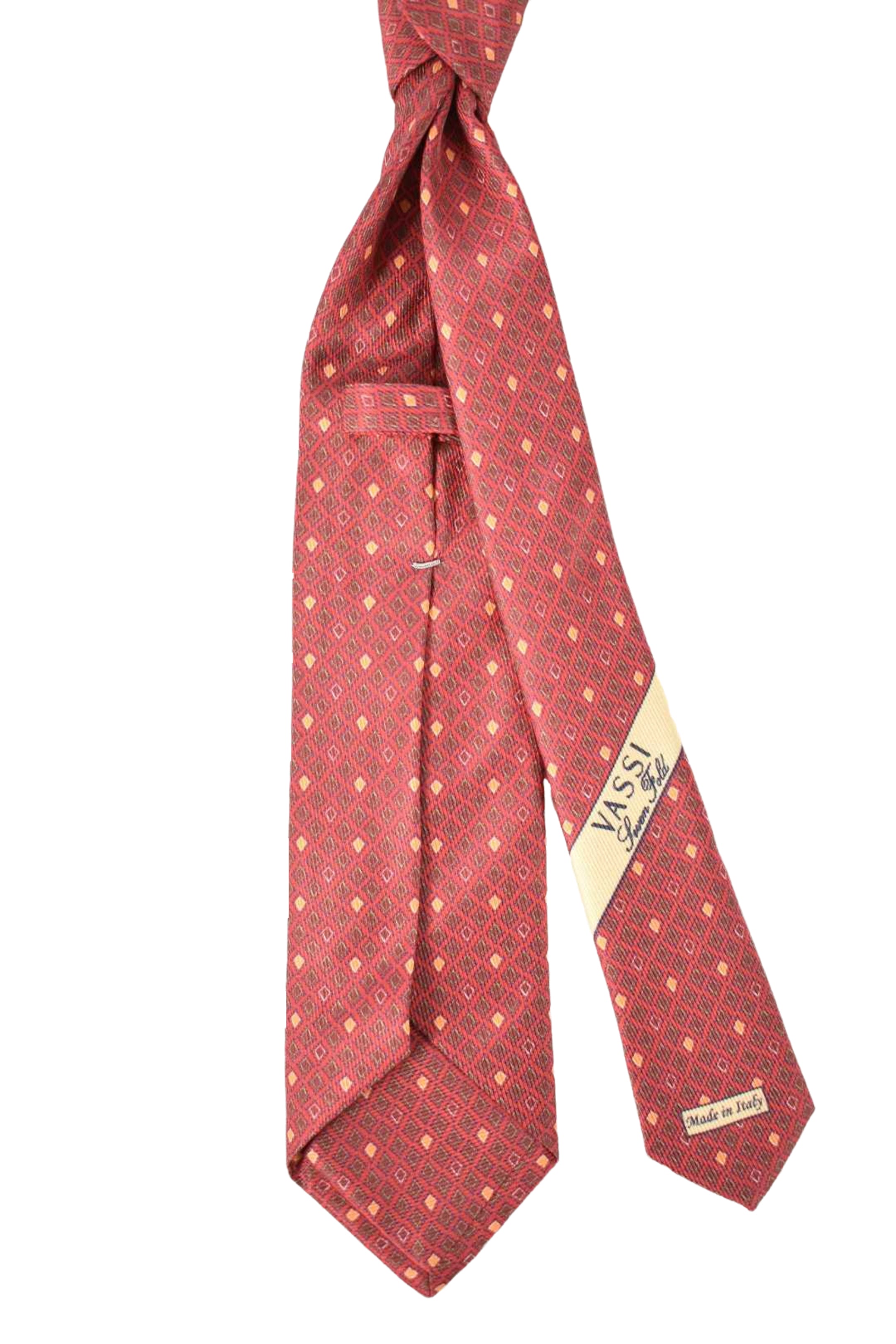 VASSI Red Gold Geometric Silk Seven Fold Tie Italy