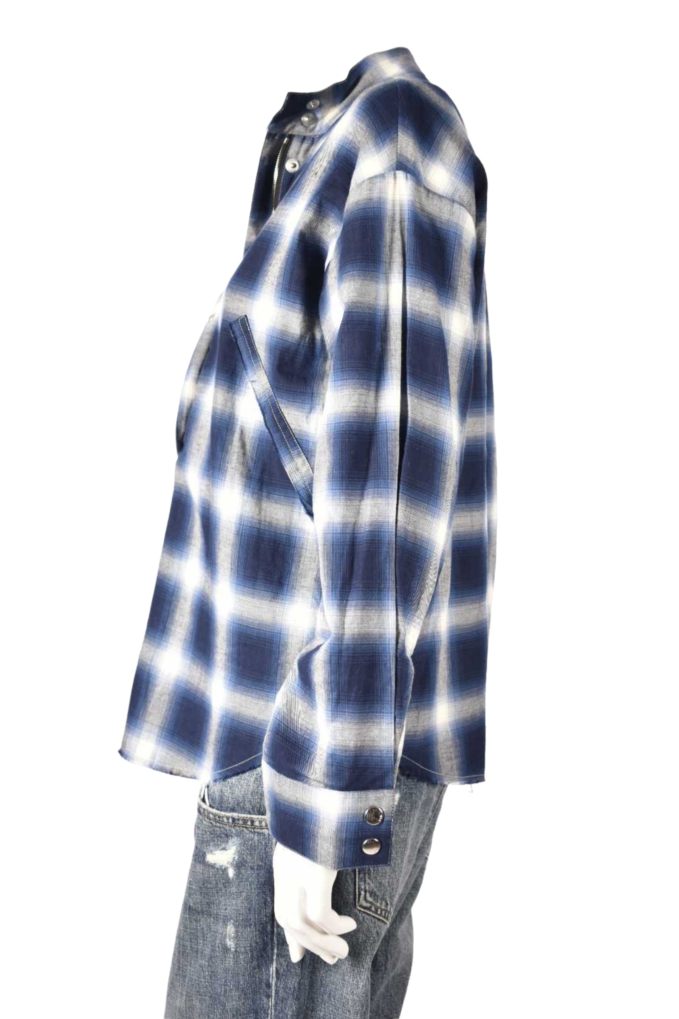 RTA Blue White Checkered Zip Utility Shirt XXS