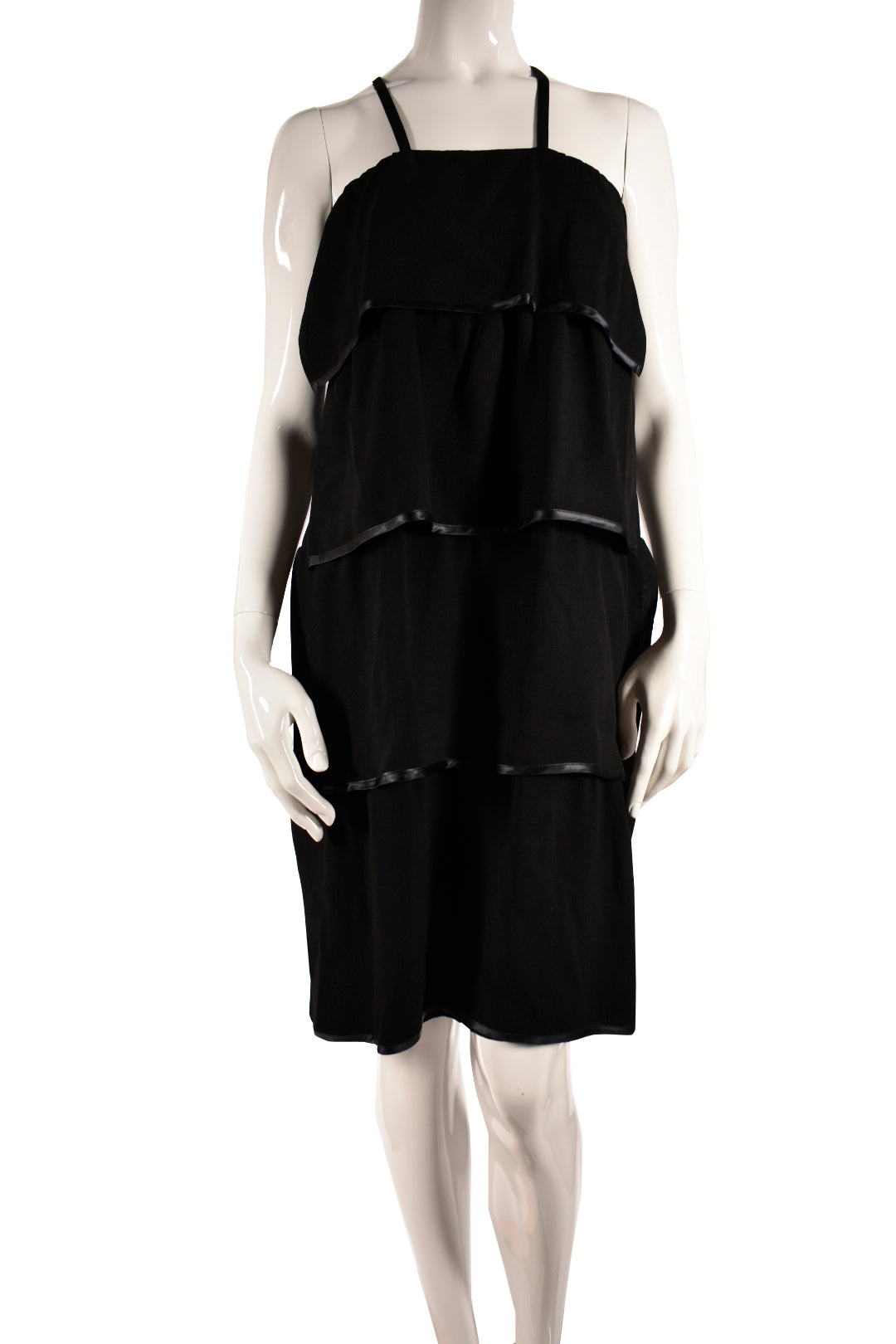 1970s SONIA RYKIEL Black Ruffled A-Line Dress 6US Made in France