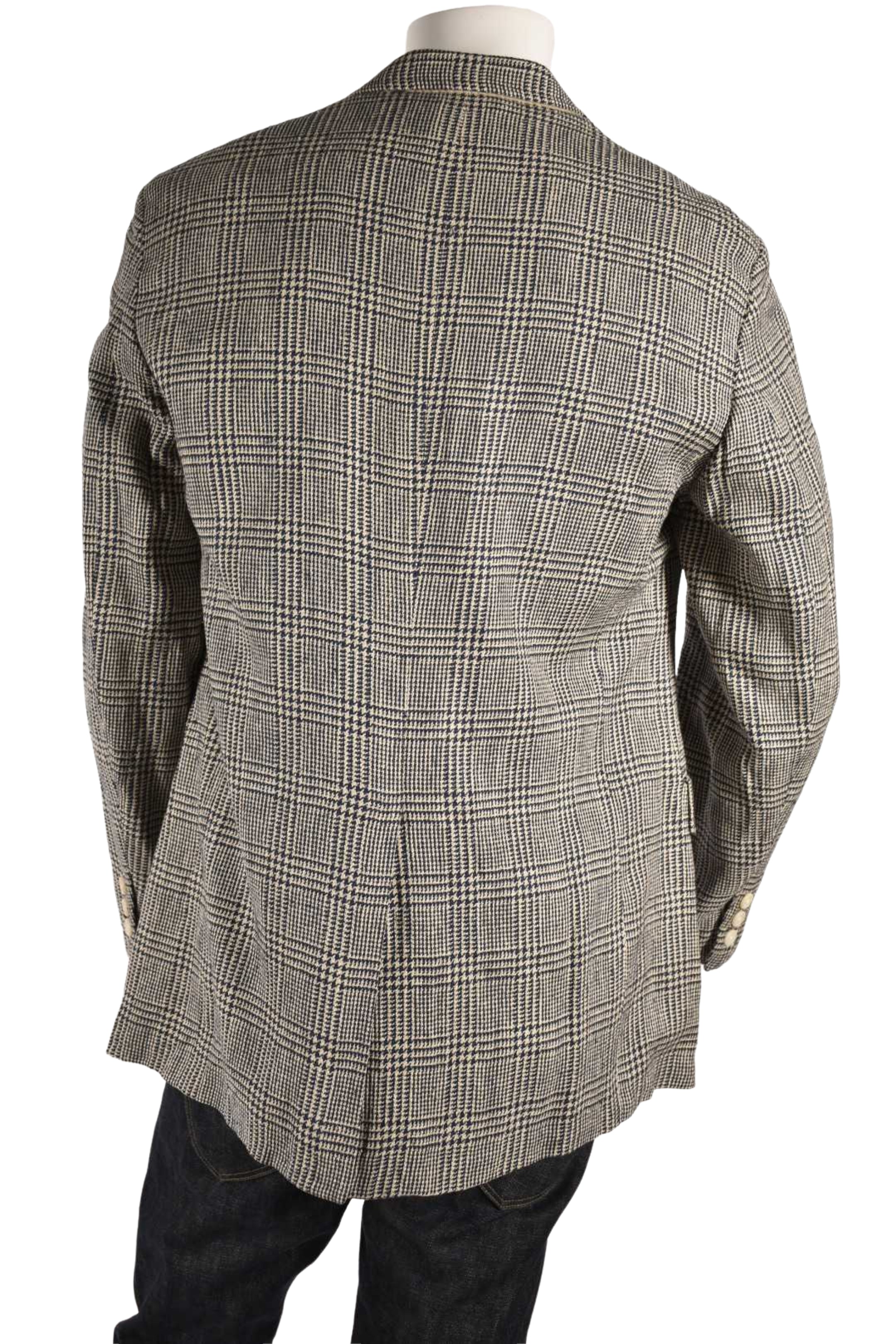 1980s BROOKS BROTHERS Ivory Blue Houndstooth Check 100% Silk Soft Blazer 42R USA