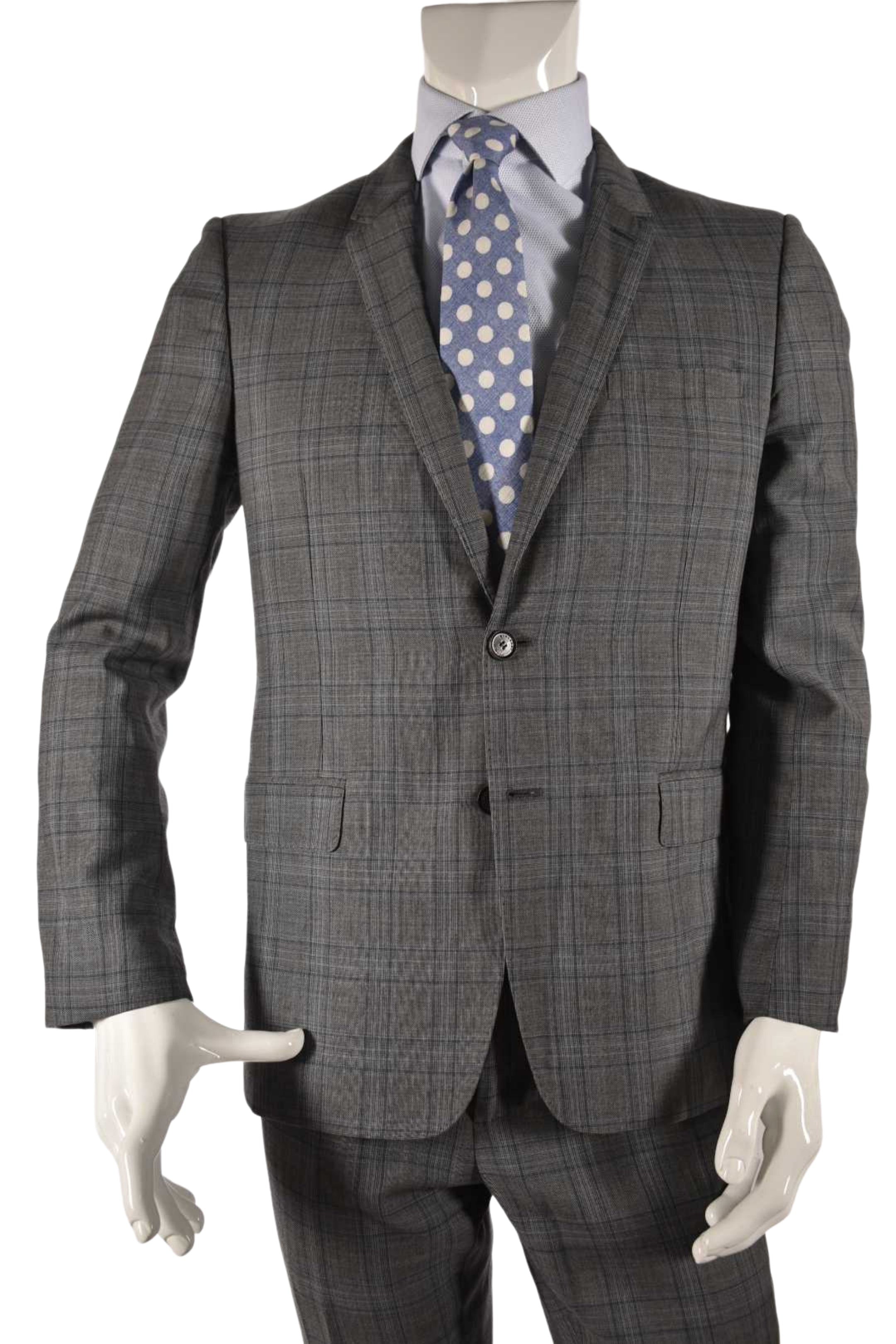 BURBERRY Grey Blue Prince of Wales Glen Check Wool Suit 52EU 42R Italy