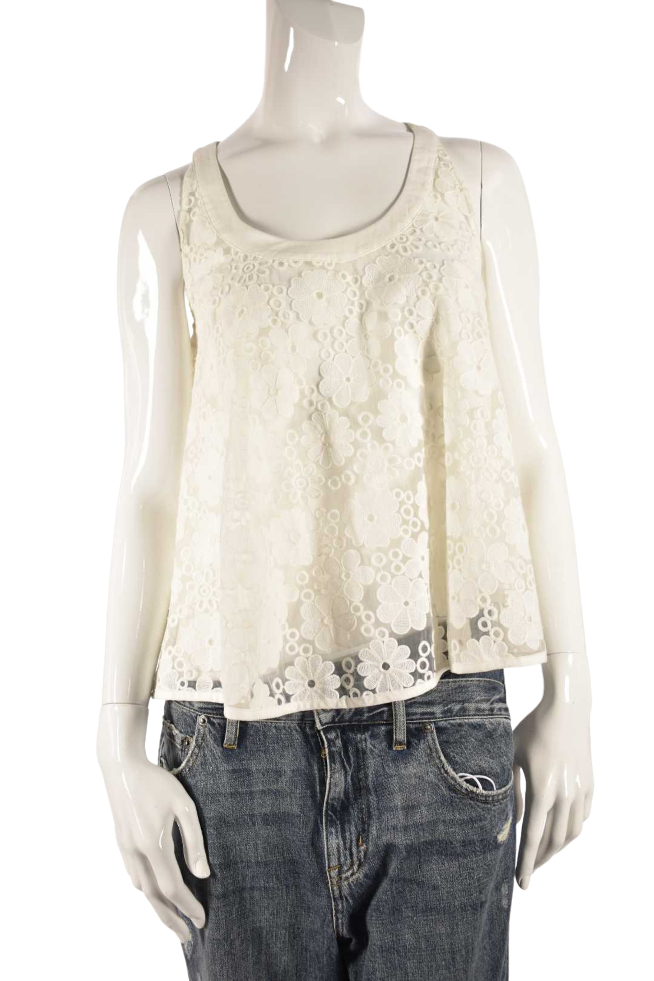 SEE BY CHLOE Ecru Cream 2 Piece Floral Lace Cropped Tank Cami 4US