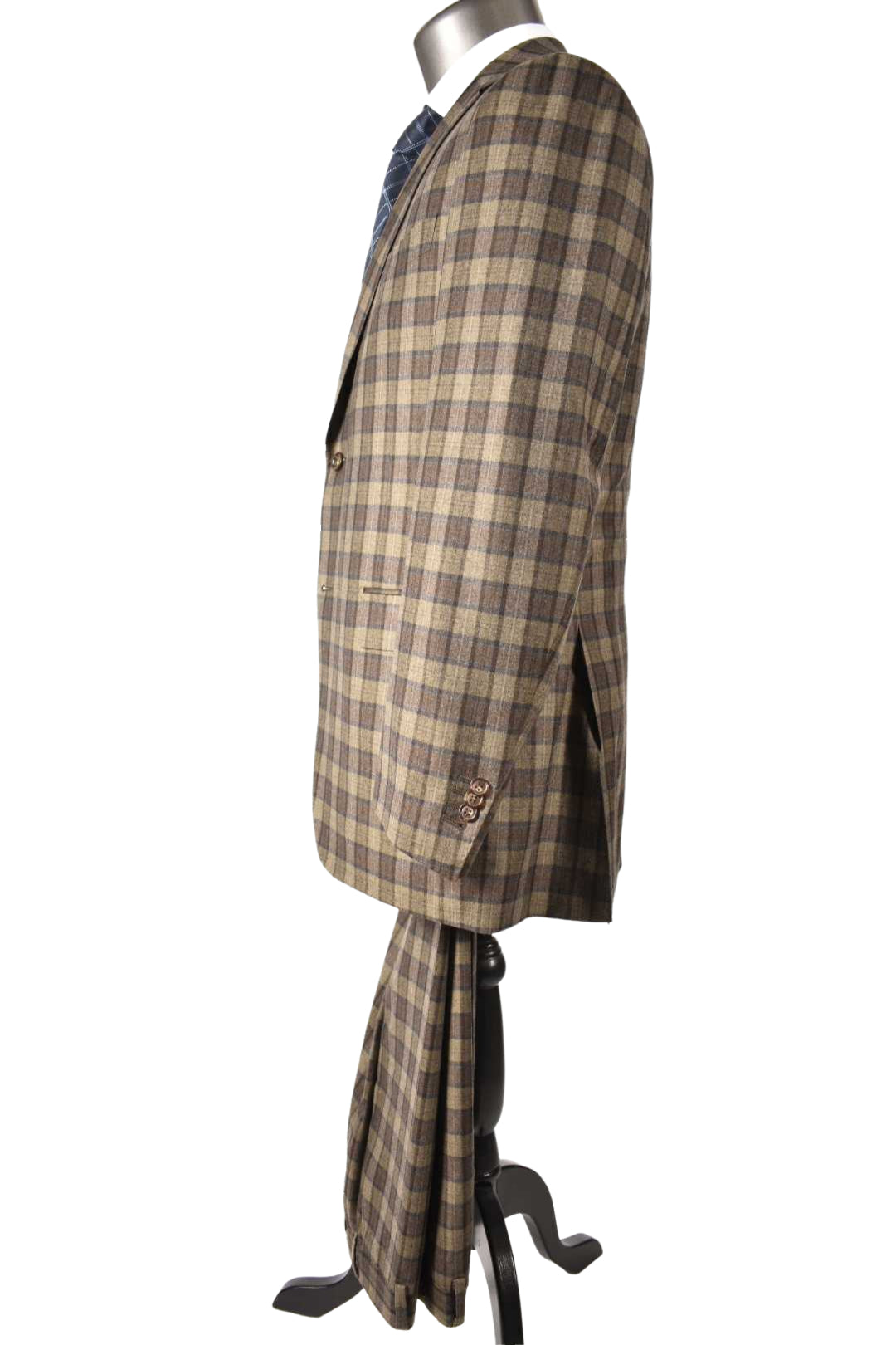 SUITSUPPLY Brown Blue Check Smooth 100% Super 120s Wool Suit 42L 102EU