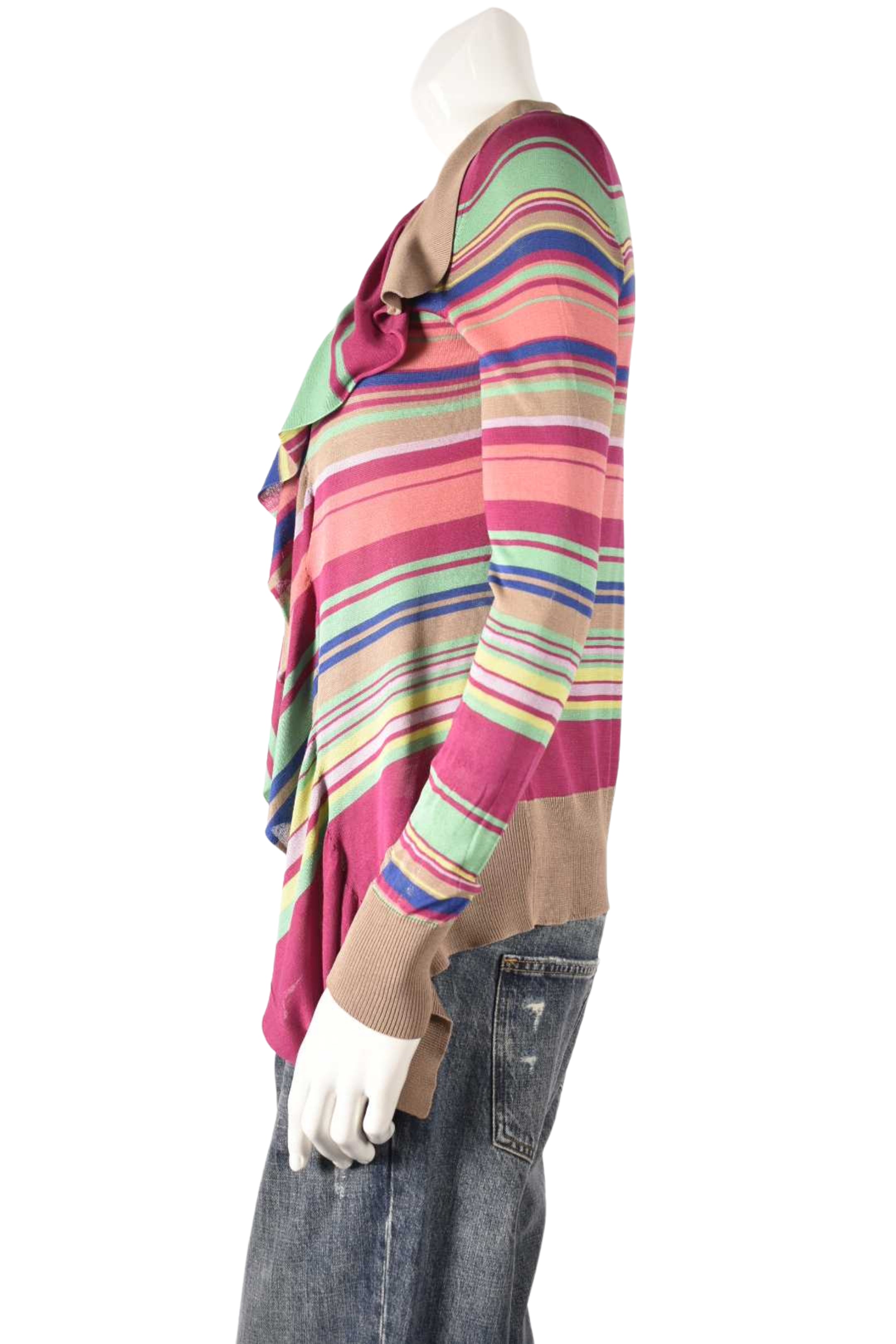 Y2K KENZO Pink Multicolour Stripe Silk Knit Cardigan Small