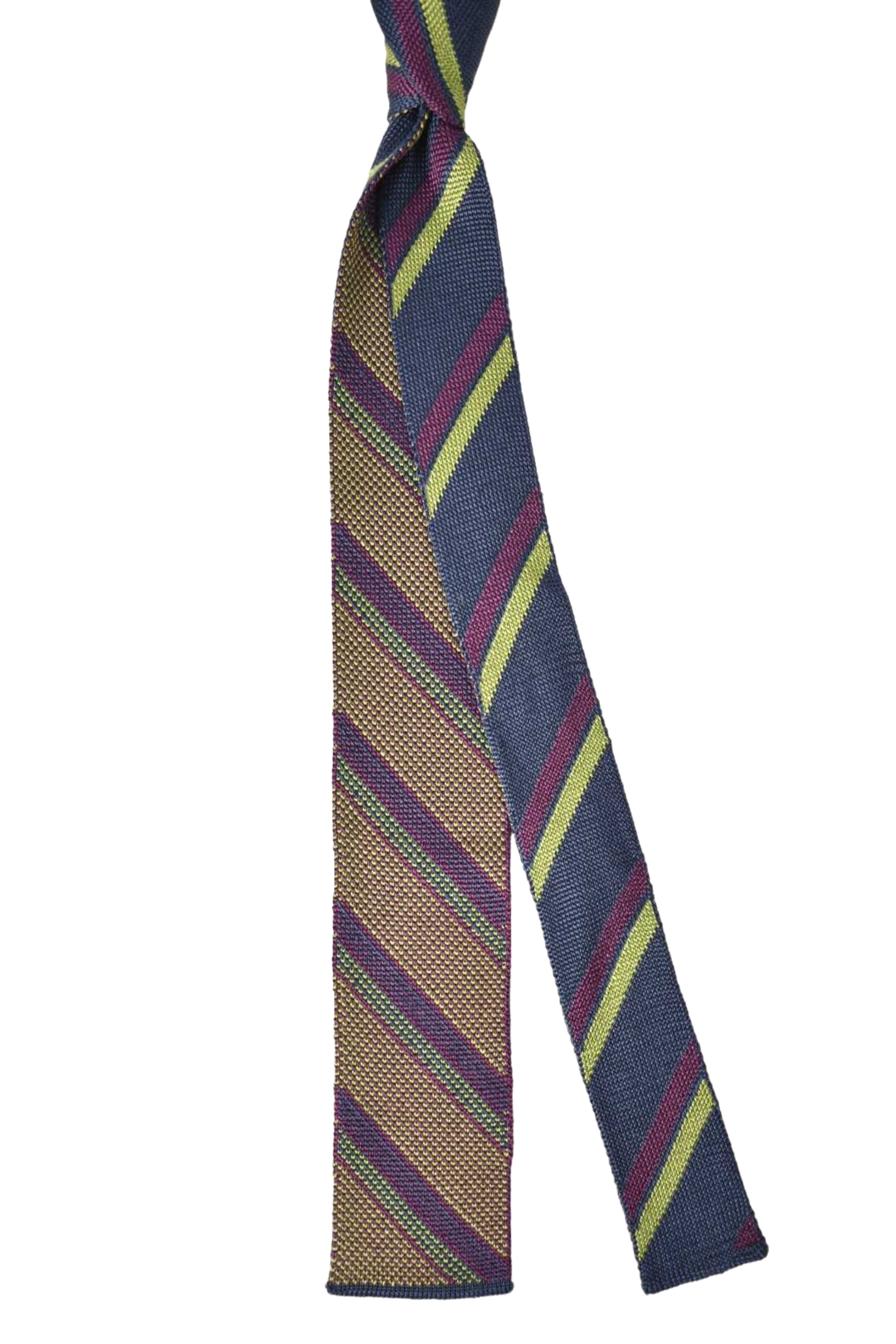 ETRO Navy Green Purple Squared Silk Knit Tie Italy