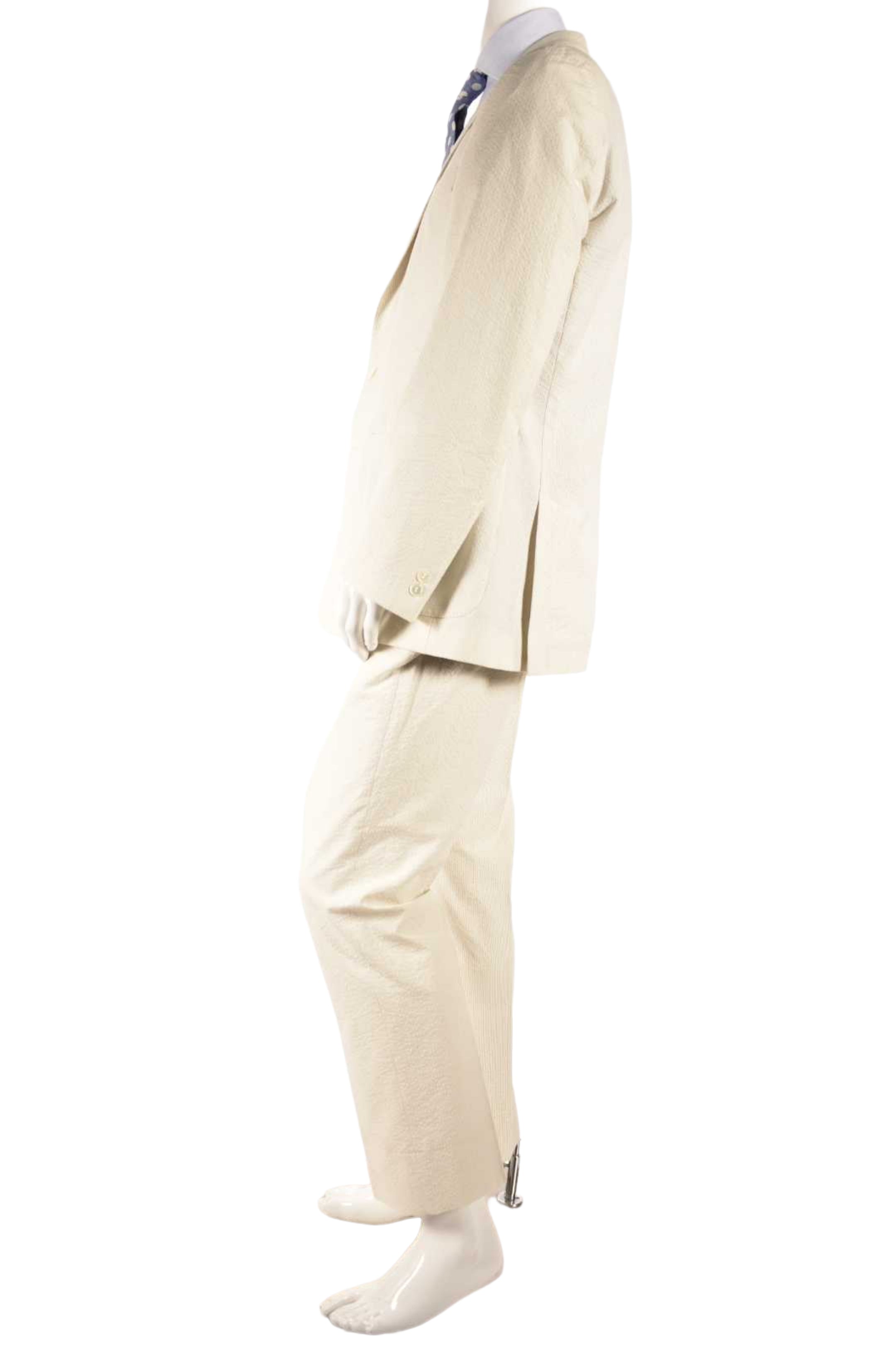 PAUL SMITH Beige White Cotton Stripe Seersucker Summer Slim Suit 44R Italy