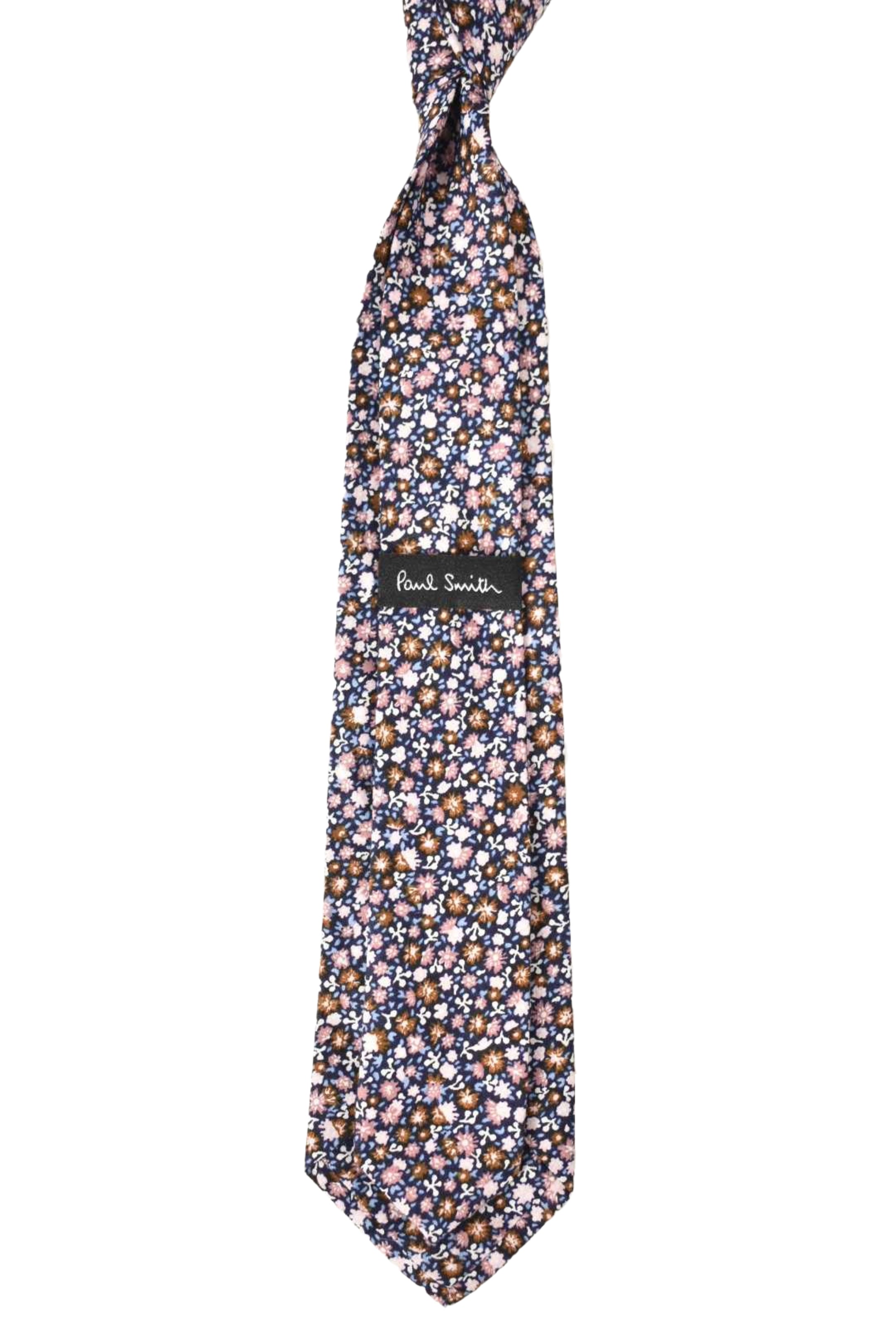 PAUL SMITH Blue Pink Floral Cotton Summer Tie Italy