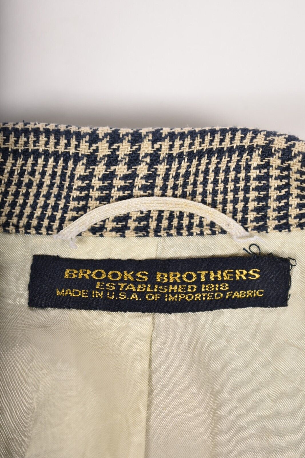 1980s BROOKS BROTHERS Ivory Blue Houndstooth Check 100% Silk Soft Blazer 42R USA