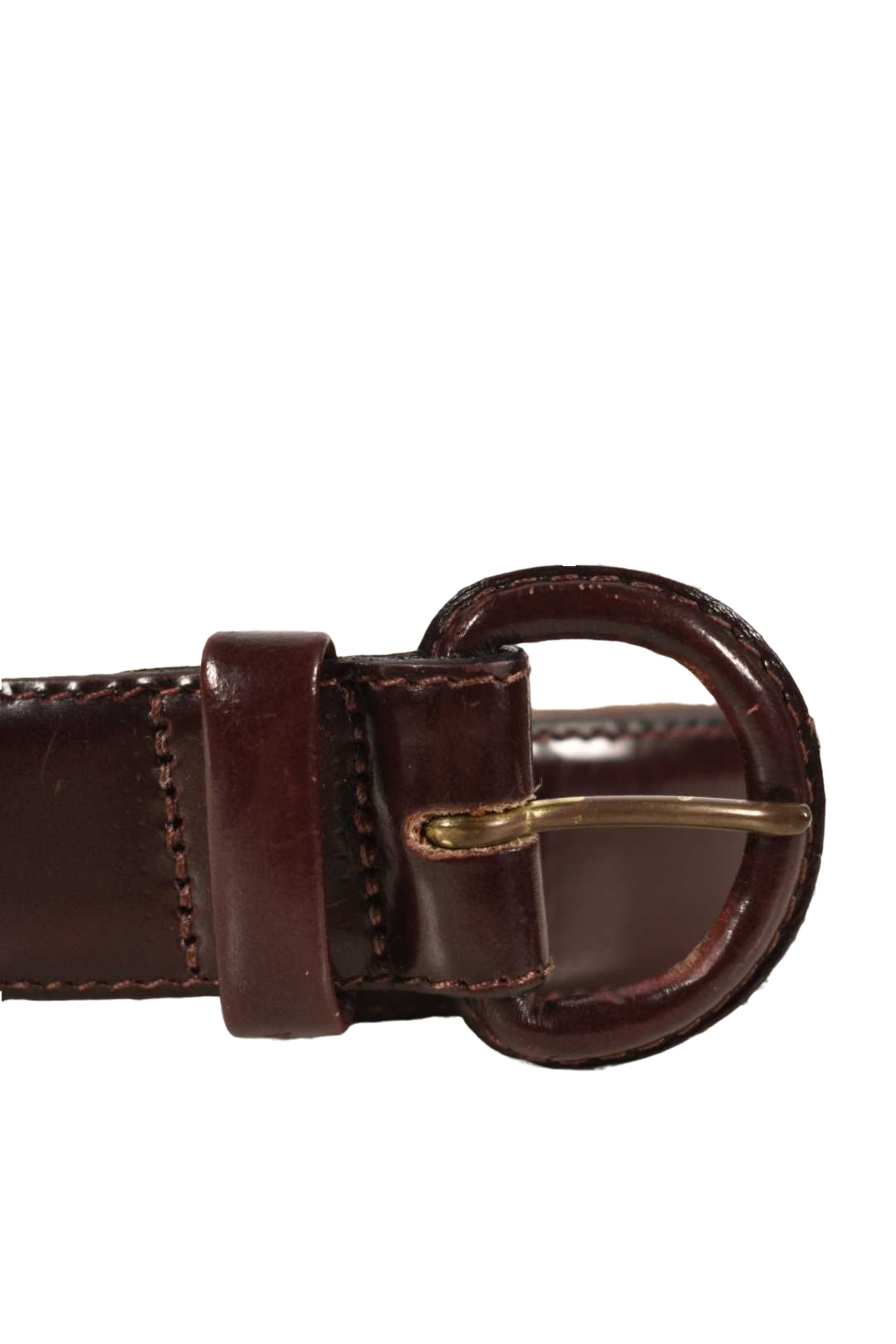 1980s AQUASCUTUM Brown Polished Leather Self Fabric Buckle Belt 34" Italy