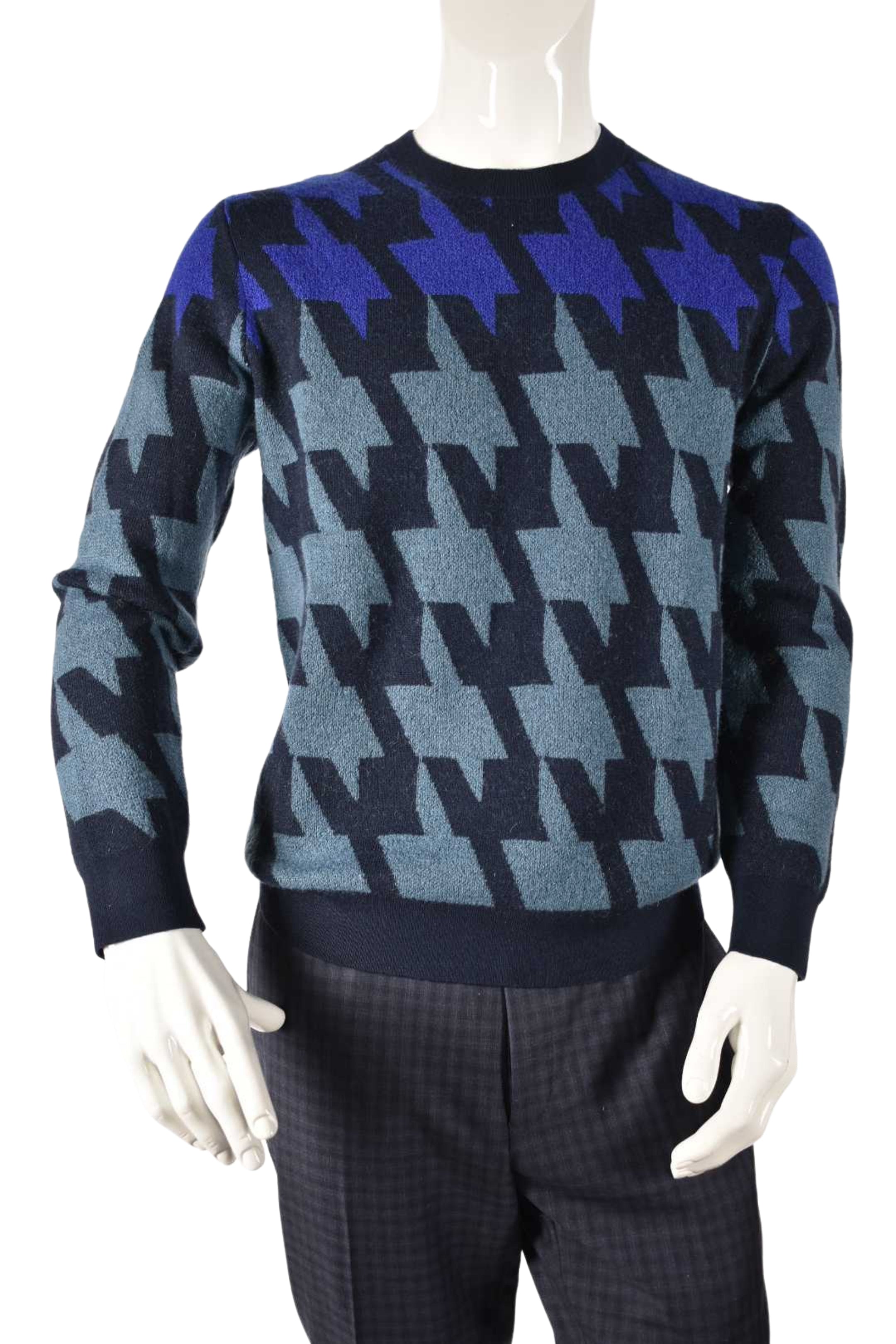 PS PAUL SMITH Blue Teal Exploded Houndstooth Merino Wool Sweater S